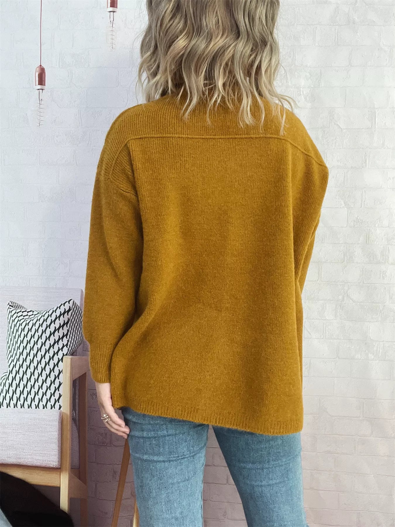 Slit Turtleneck Long Sleeve Sweater