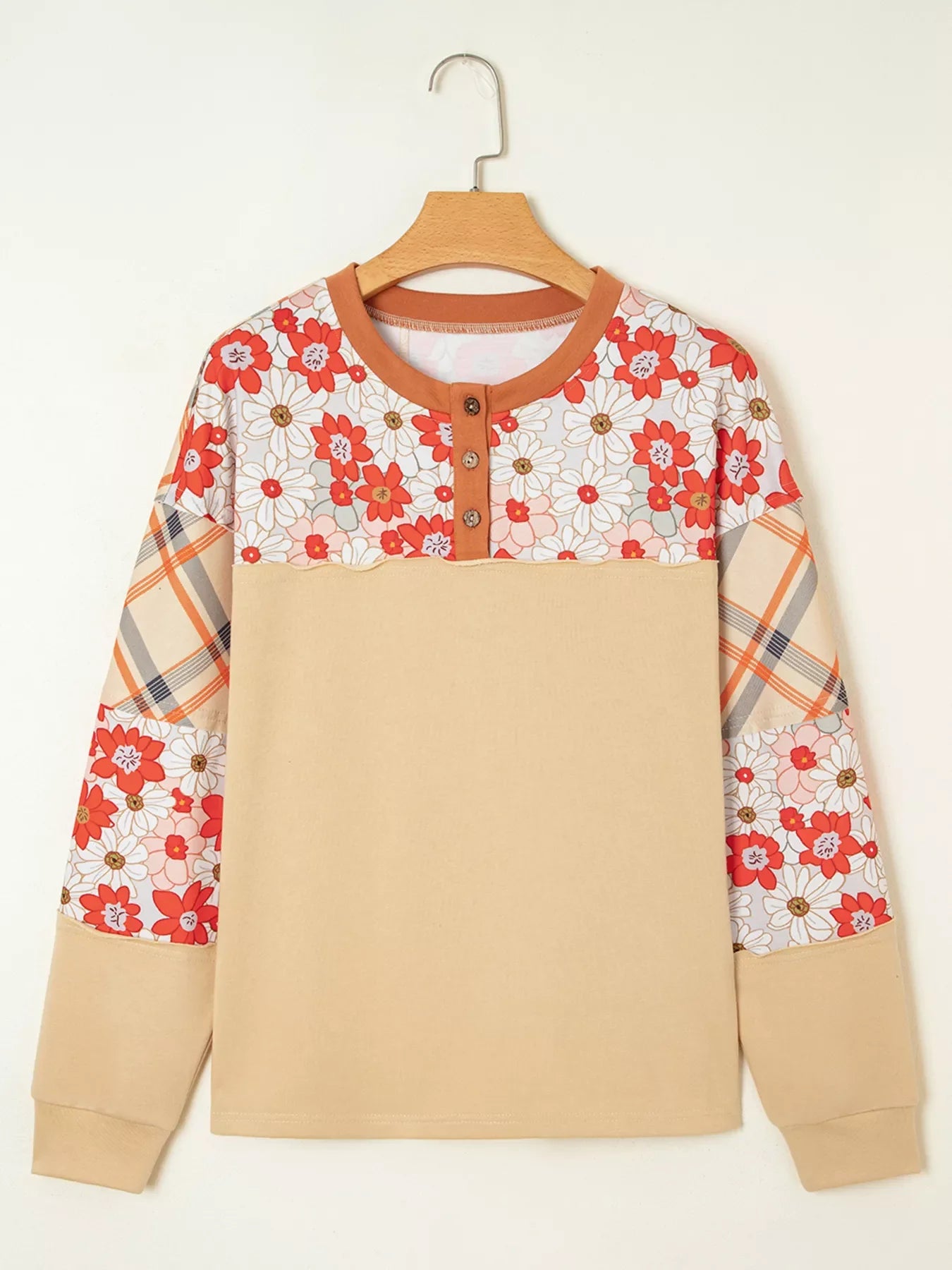 Floral Plaid Patchwork Casual Top