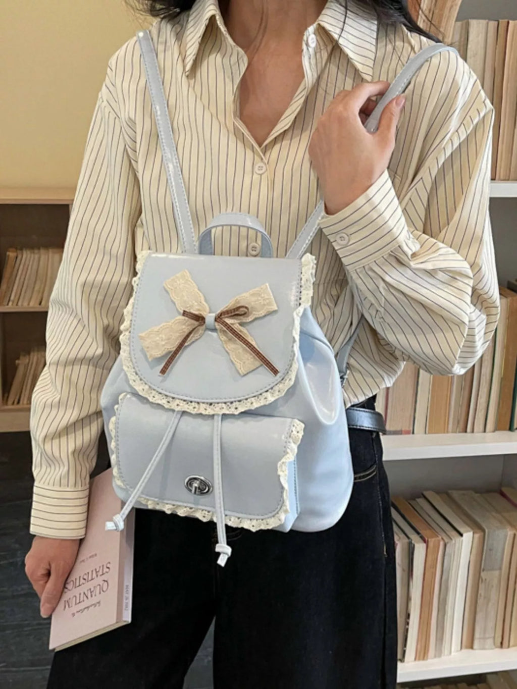 Lace Trim Bow Decor Backpack Bag