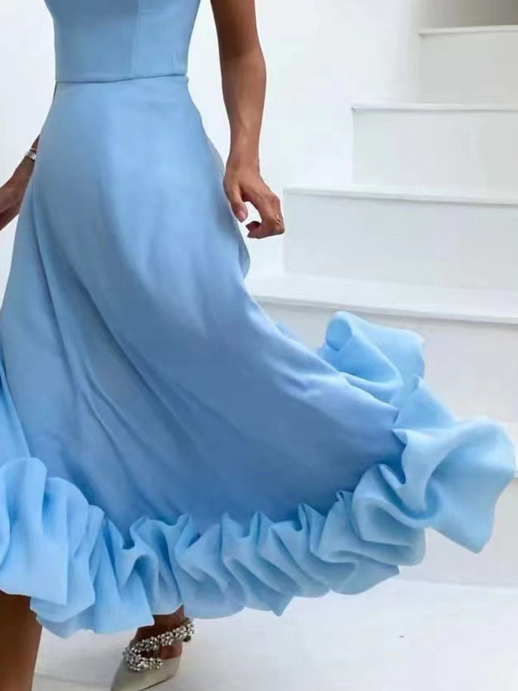 Ruffle Hem Scoop Neck Midi Dress