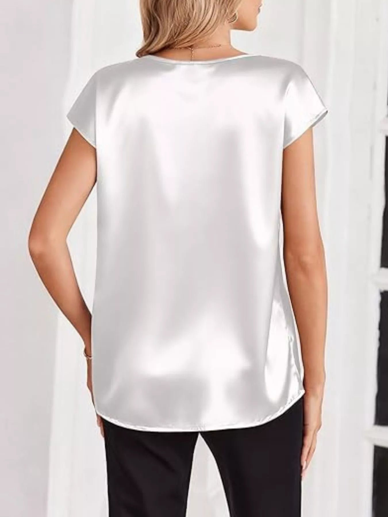 Satin V-Neck Short Sleeve Blouse