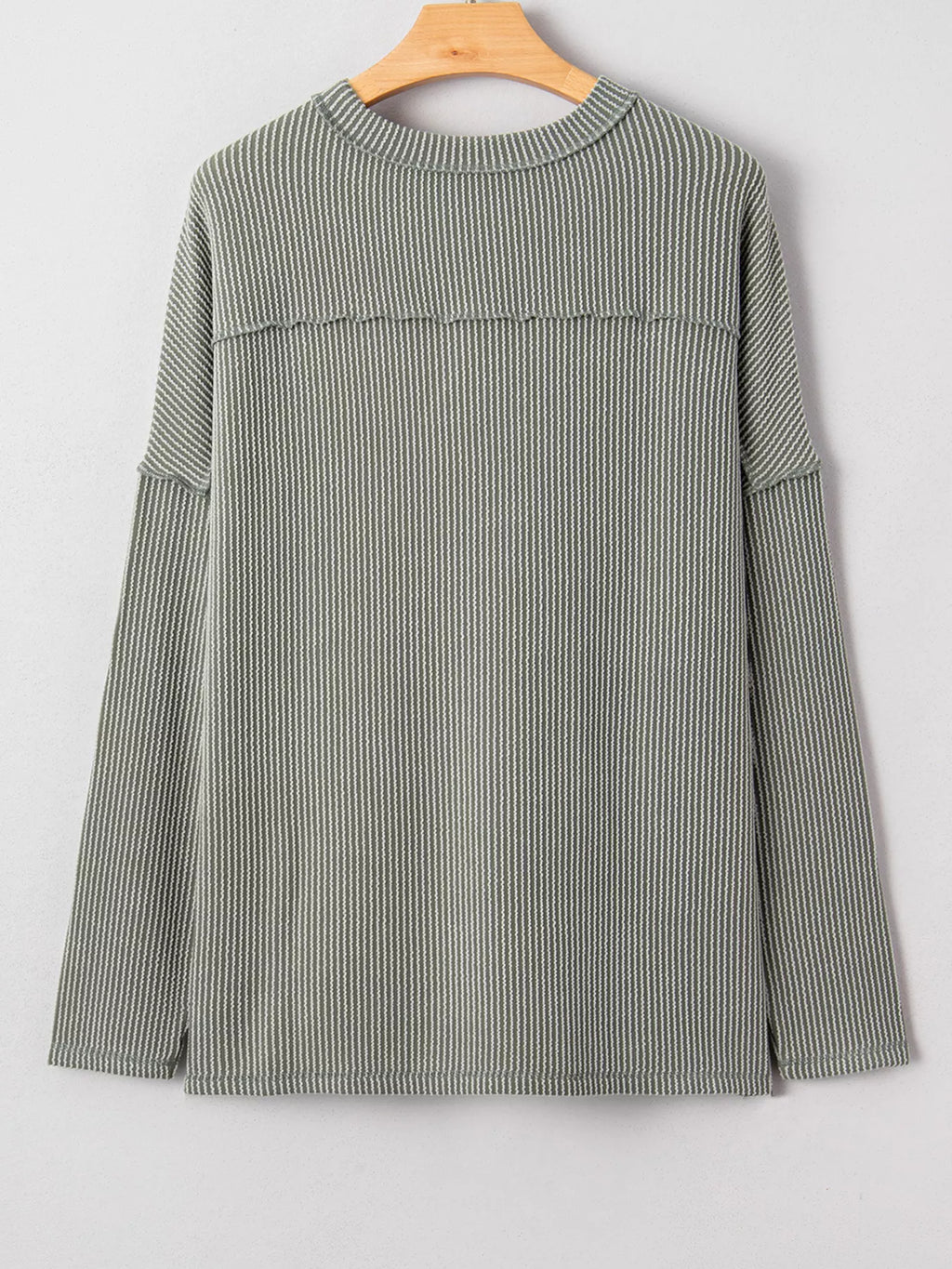 Twist Ribbed Exposed Seam Detail Long Sleeve Loose Top