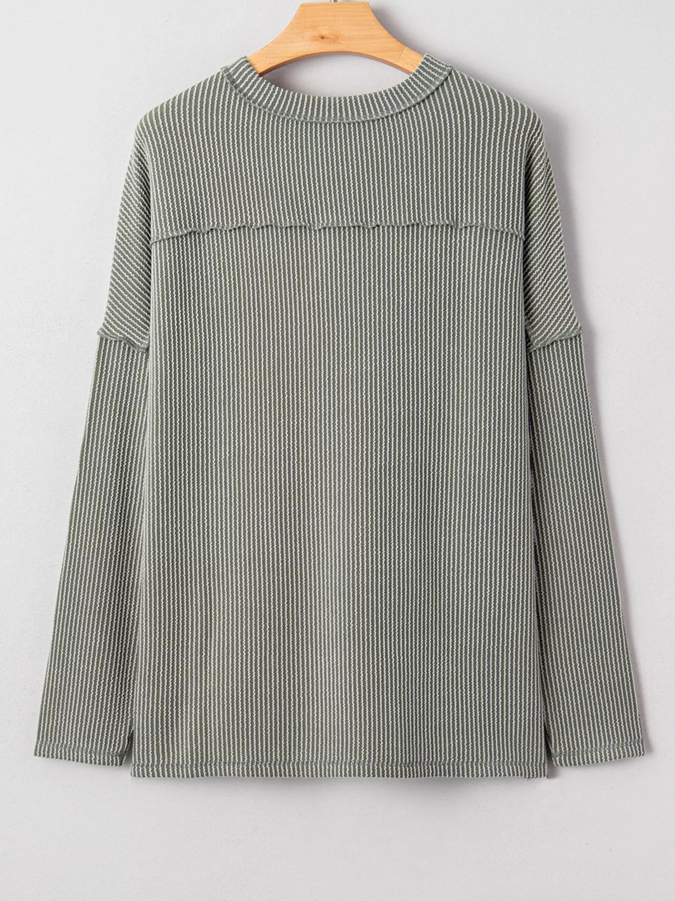 Twist Ribbed Exposed Seam Detail Long Sleeve Loose Top