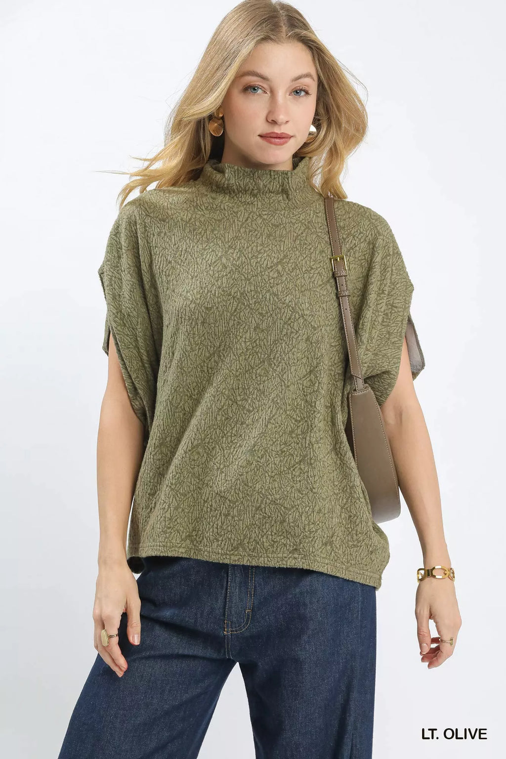 Umgee Textured Mock Neck Relaxed Top