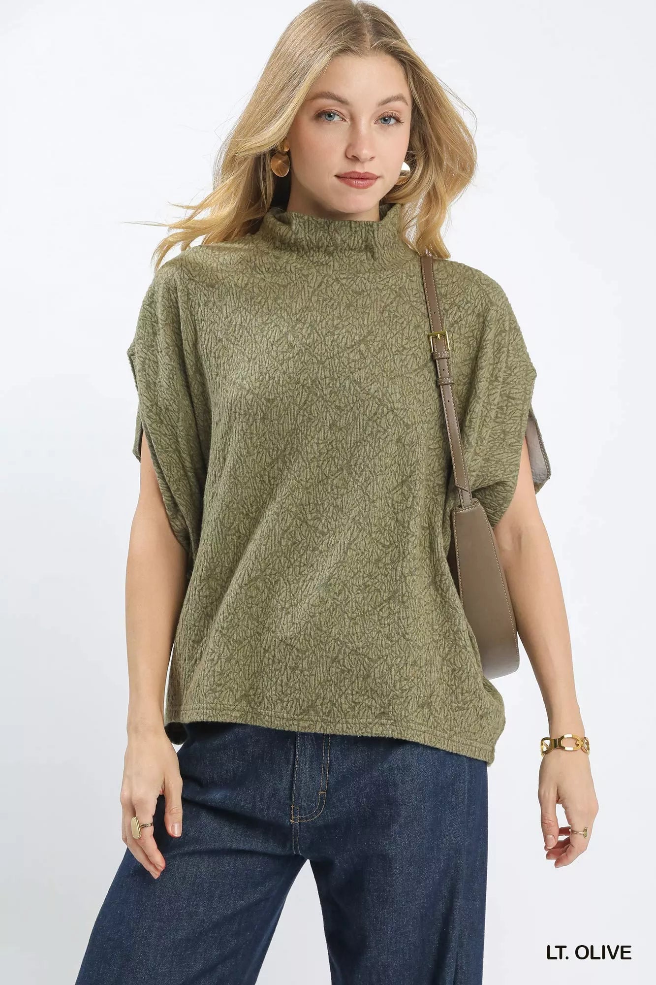 Umgee Textured Mock Neck Relaxed Top