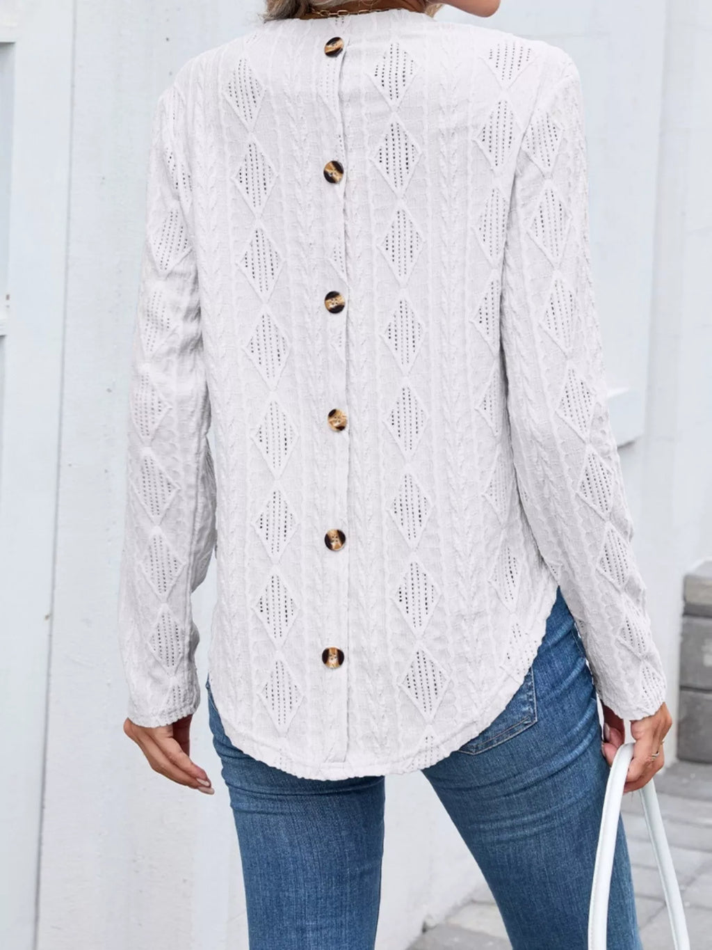 Diamond Pattern Knit Long Sleeve T-Shirt