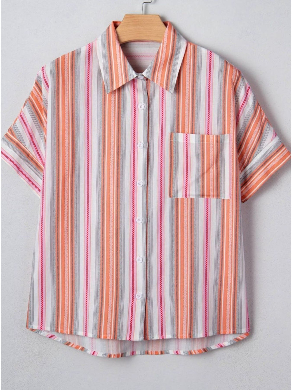 Striped Button-Down Short Sleeve Shirt
