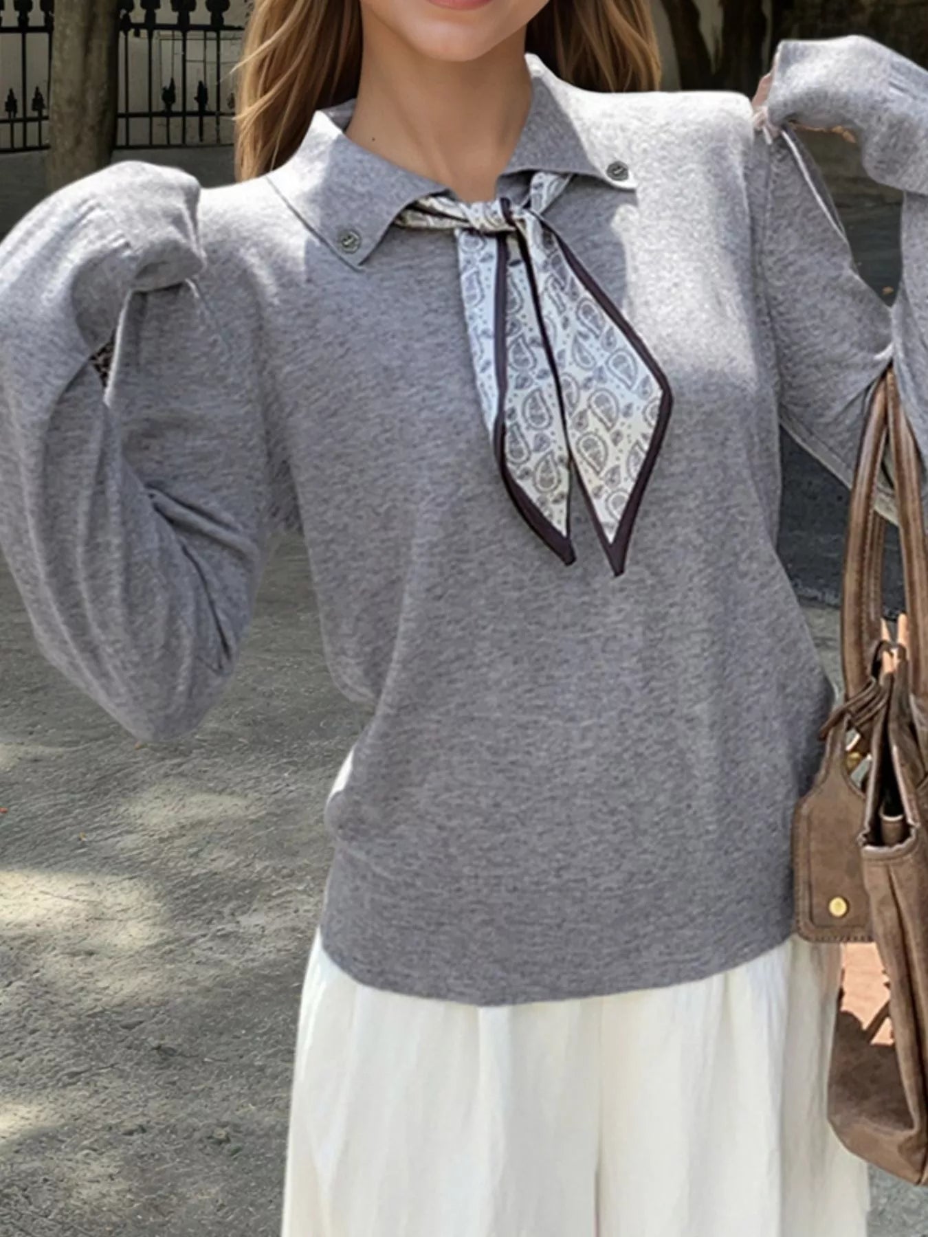Scarf-Accented Long Sleeve Sweater