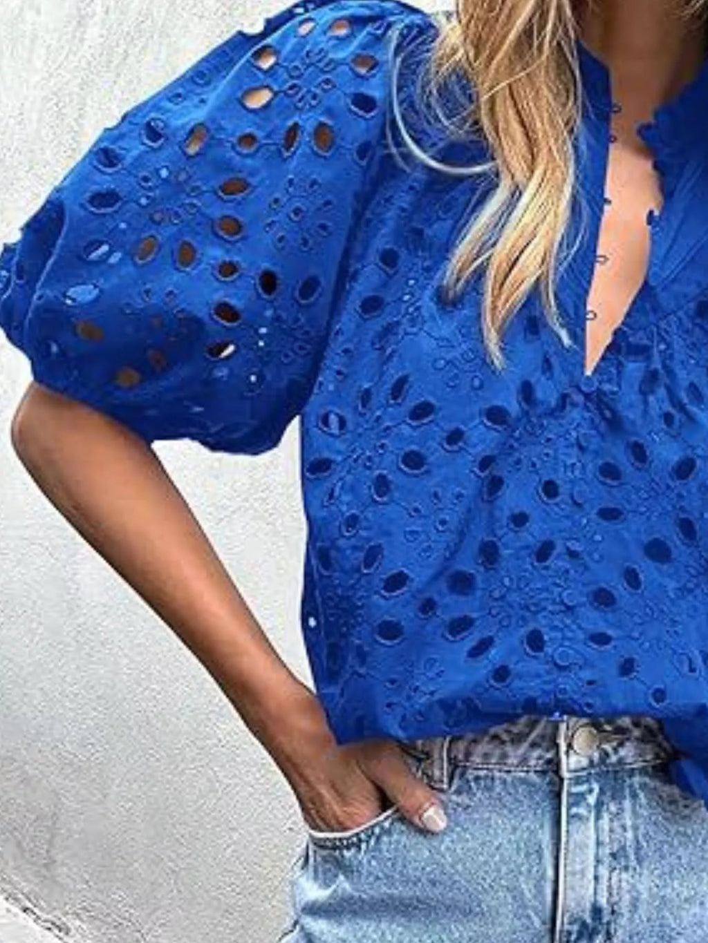 Eyelet Embroidered Puff Sleeve Blouse