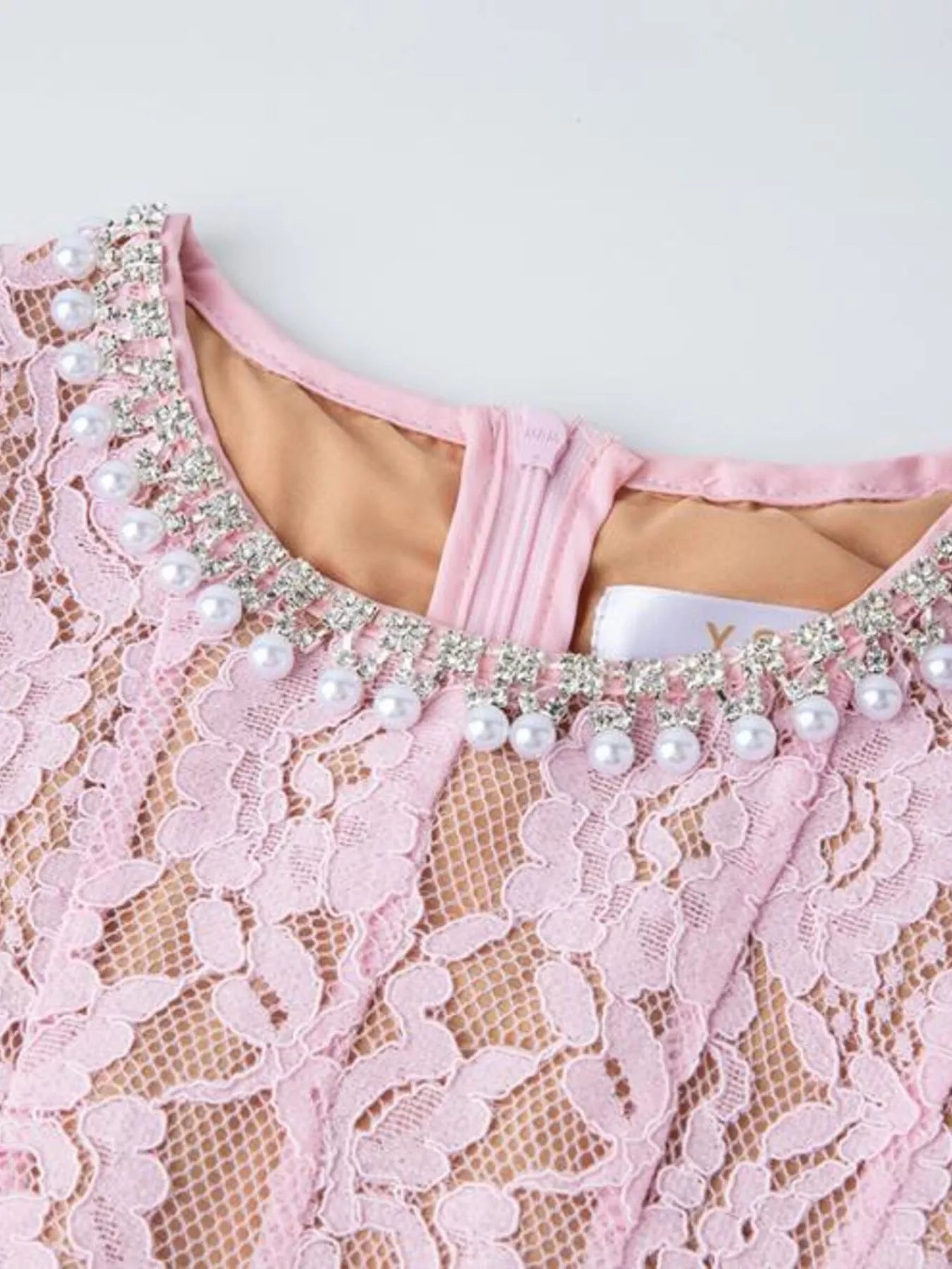 Lace Pearl Neckline Midi Dress