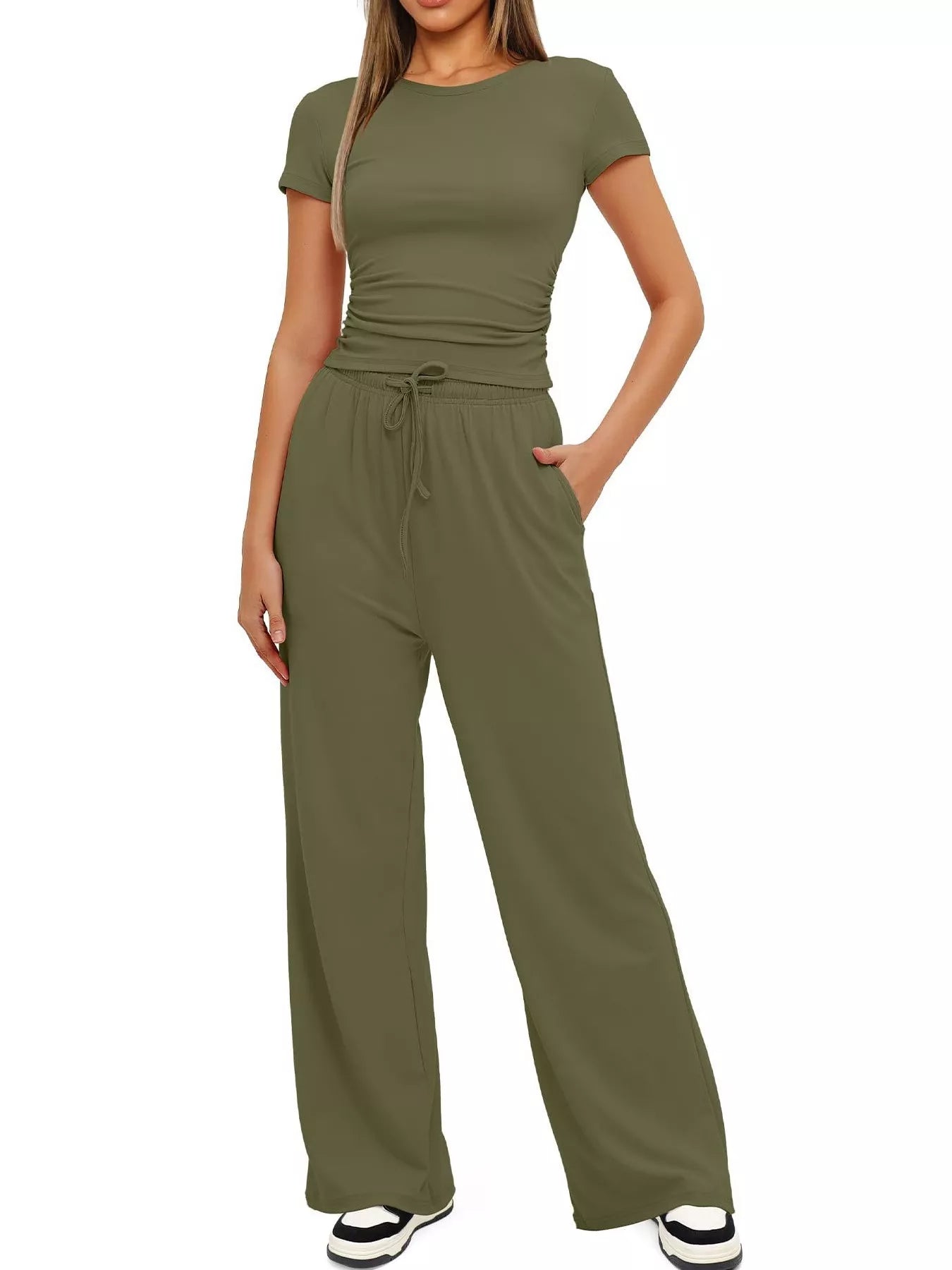 Short Sleeve Top and Drawstring Pants Set