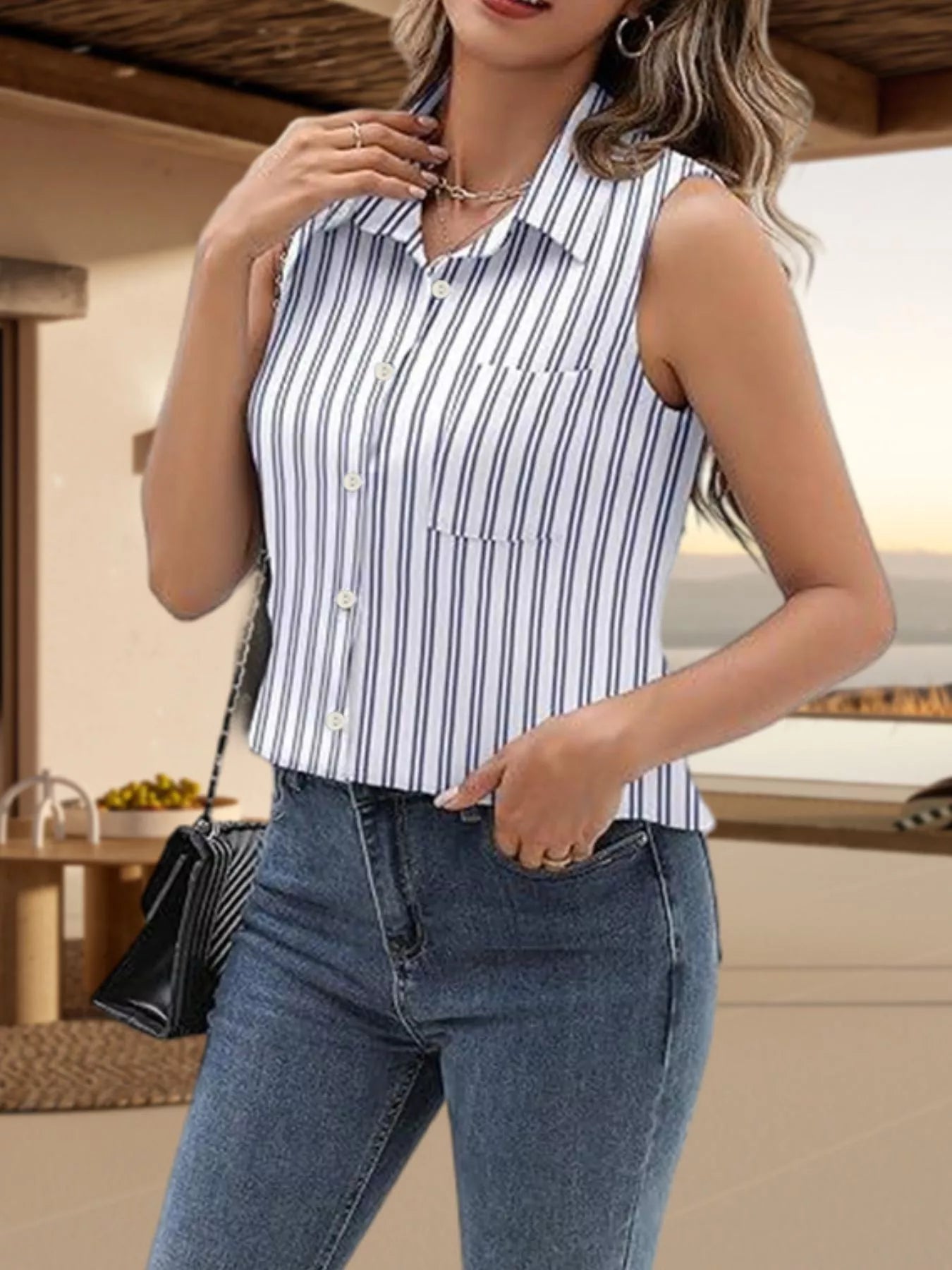 Button Up Sleeveless Shirt