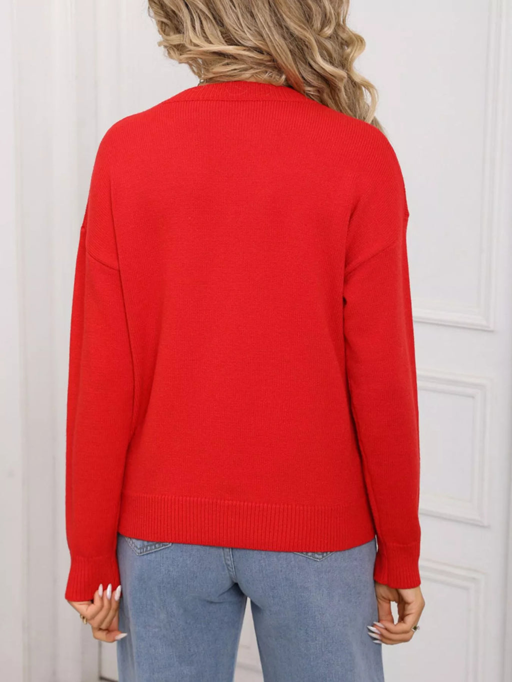 Valentine's Day Heart Round Neck Dropped Shoulder Sweater