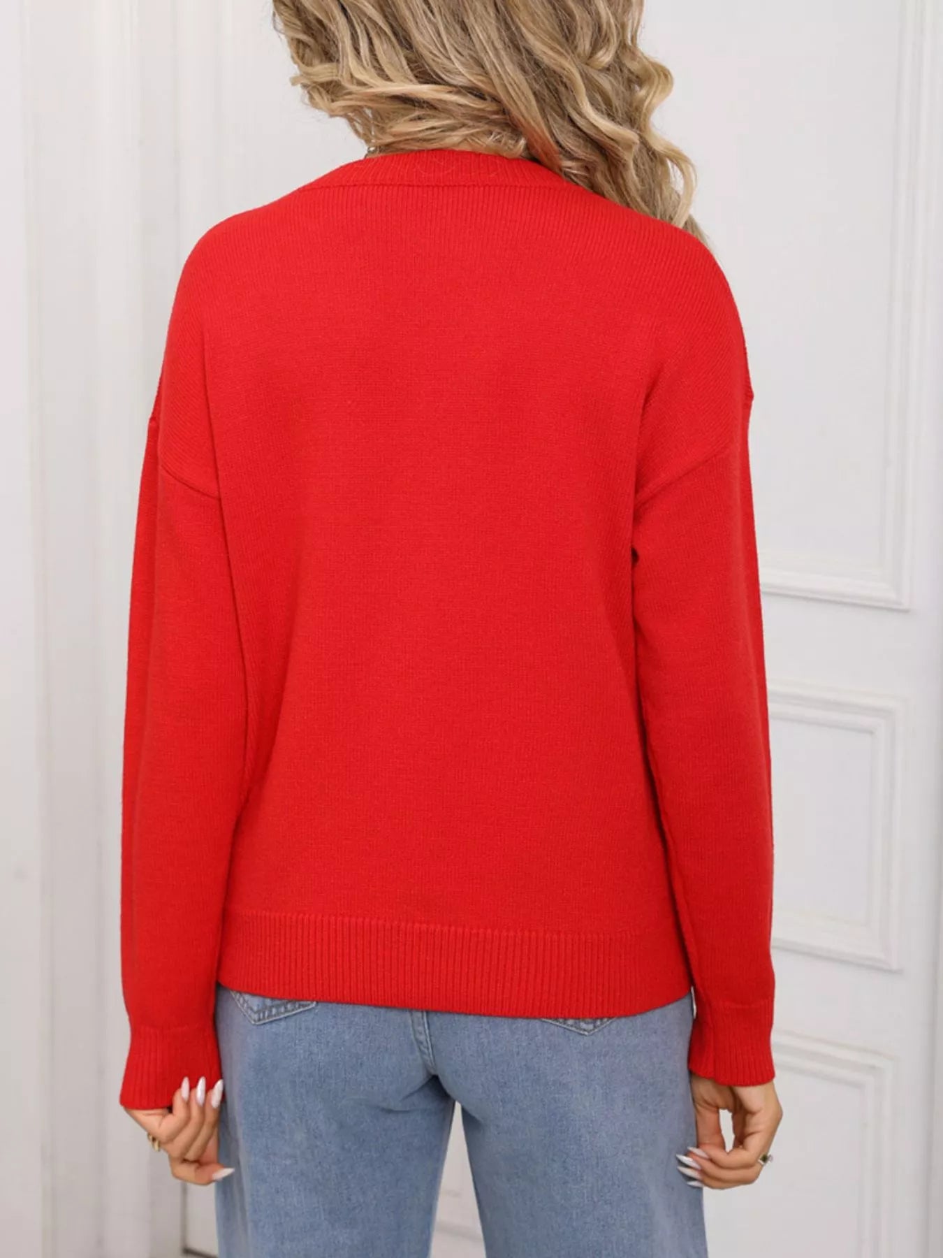 Valentine's Day Heart Round Neck Dropped Shoulder Sweater
