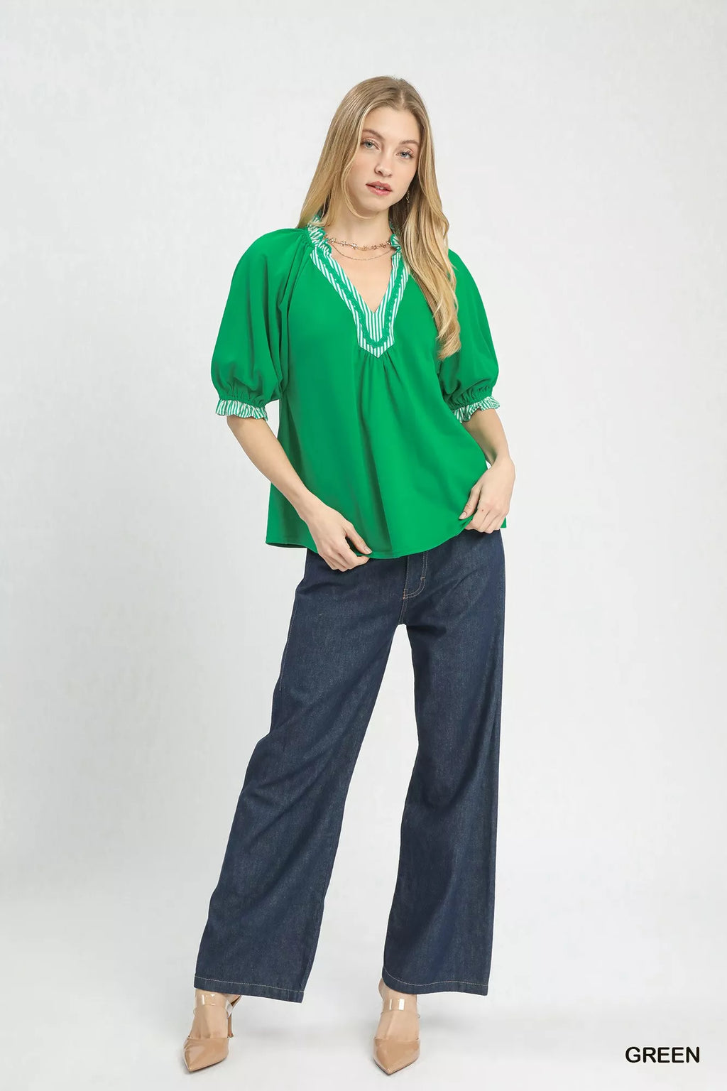 Umgee French Terry Collared Top