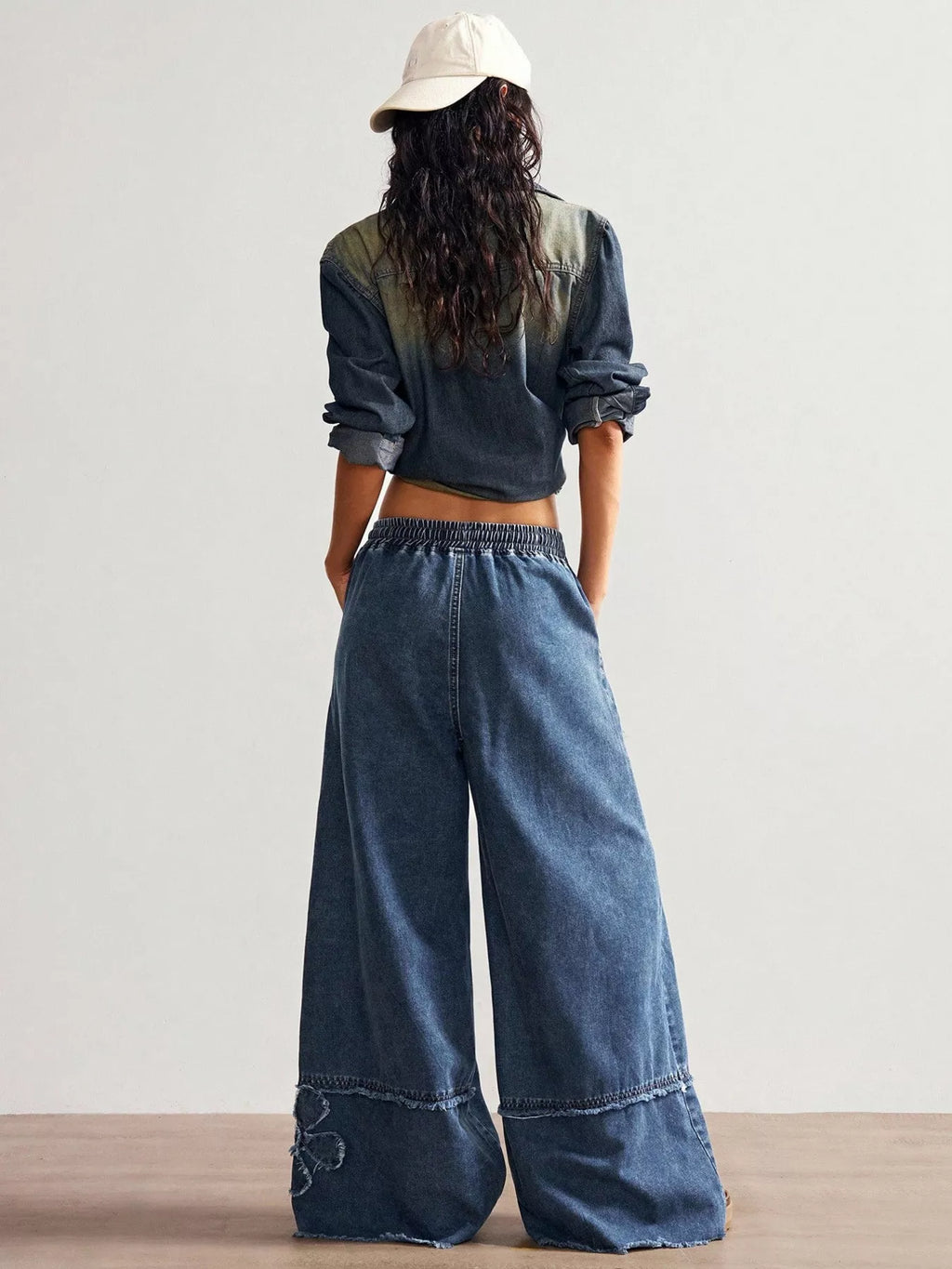 Floral Appliques Wide Leg Jeans