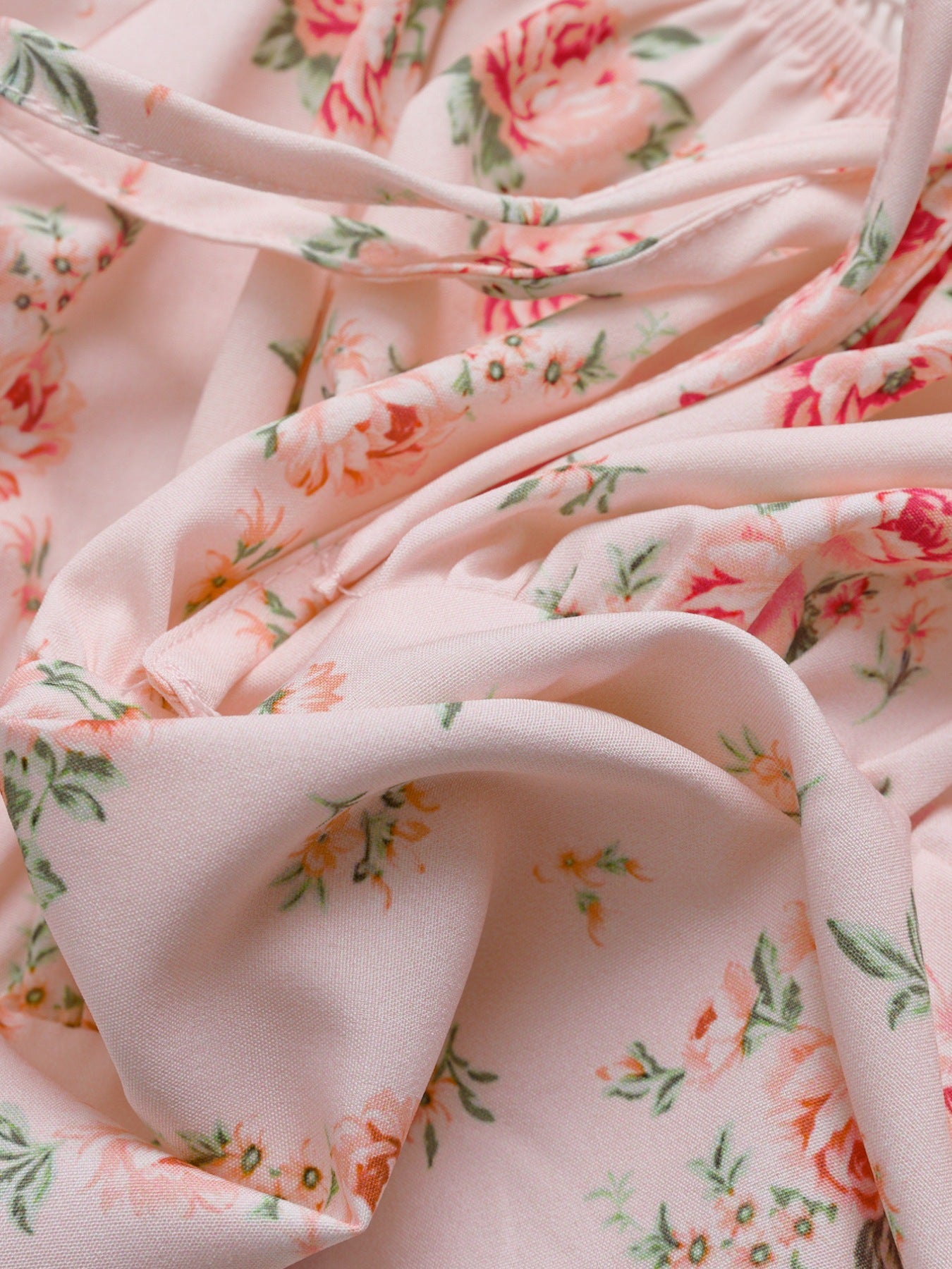 Floral Print Tie Front Puff Sleeve Blouse
