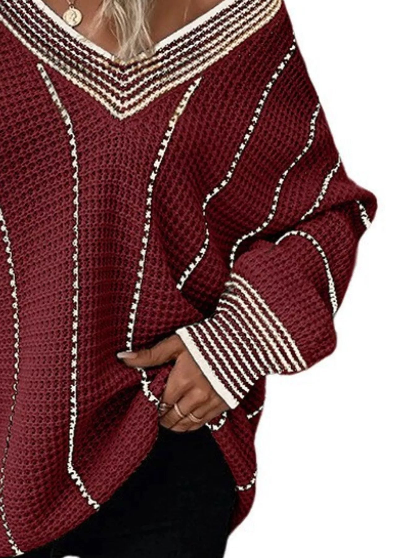 Full Size V-Neck Textured Knit Sweater Plus Size