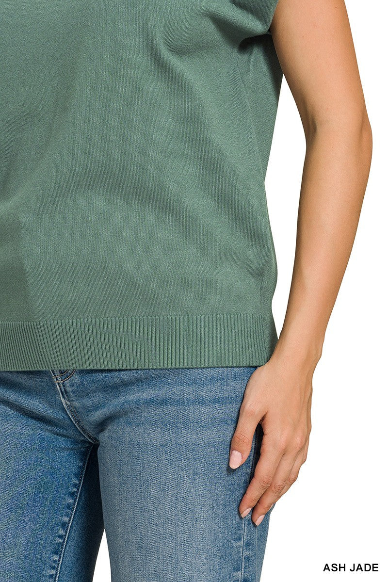 Zenana Viscose Round-neck Short Sleeve Sweater