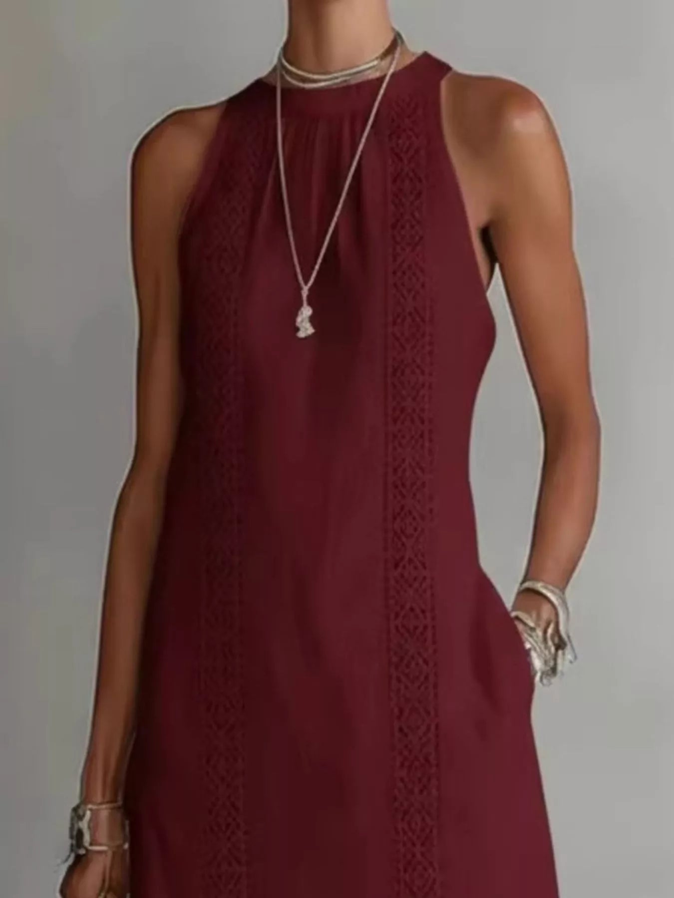 Full Size Sleeveless Lace Trim Midi Dress Plus Size