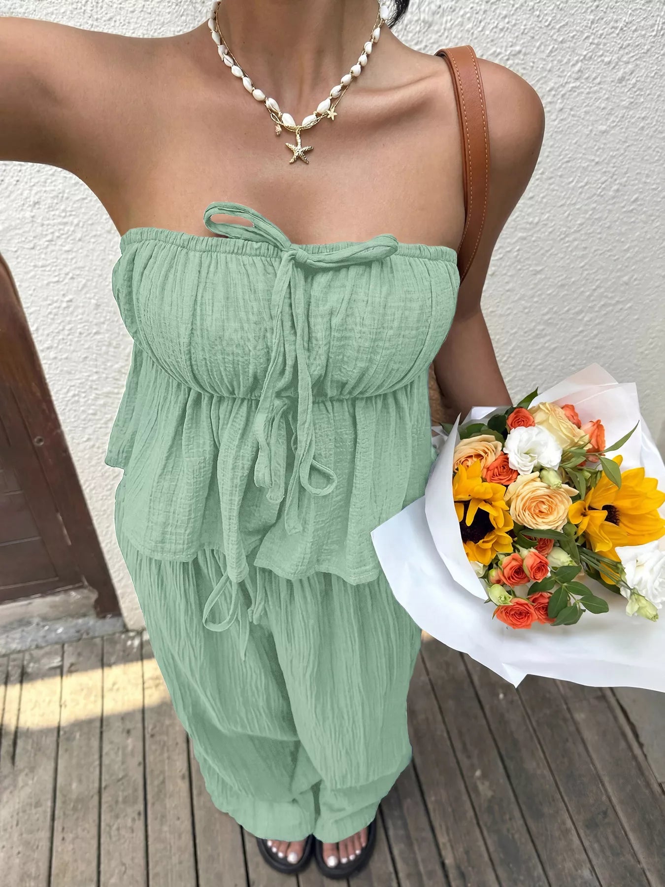 Tube Top and Wide-Leg Pants Set