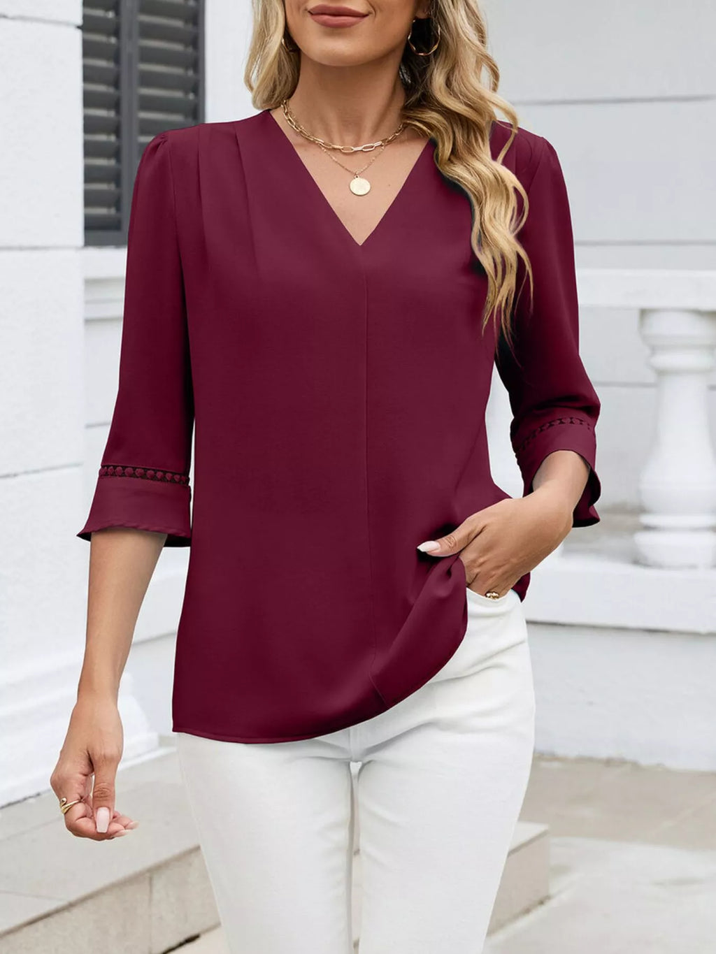 V-Neck 3/4 Sleeve Blouse