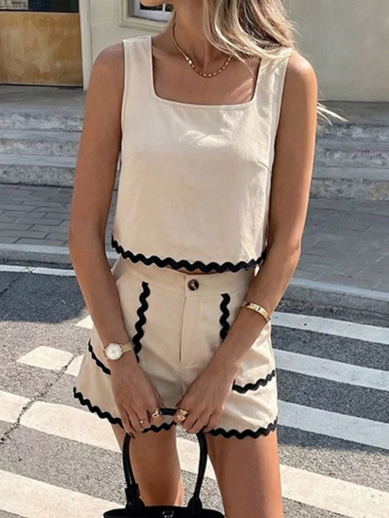 Scalloped Trim Tank and Shorts Set