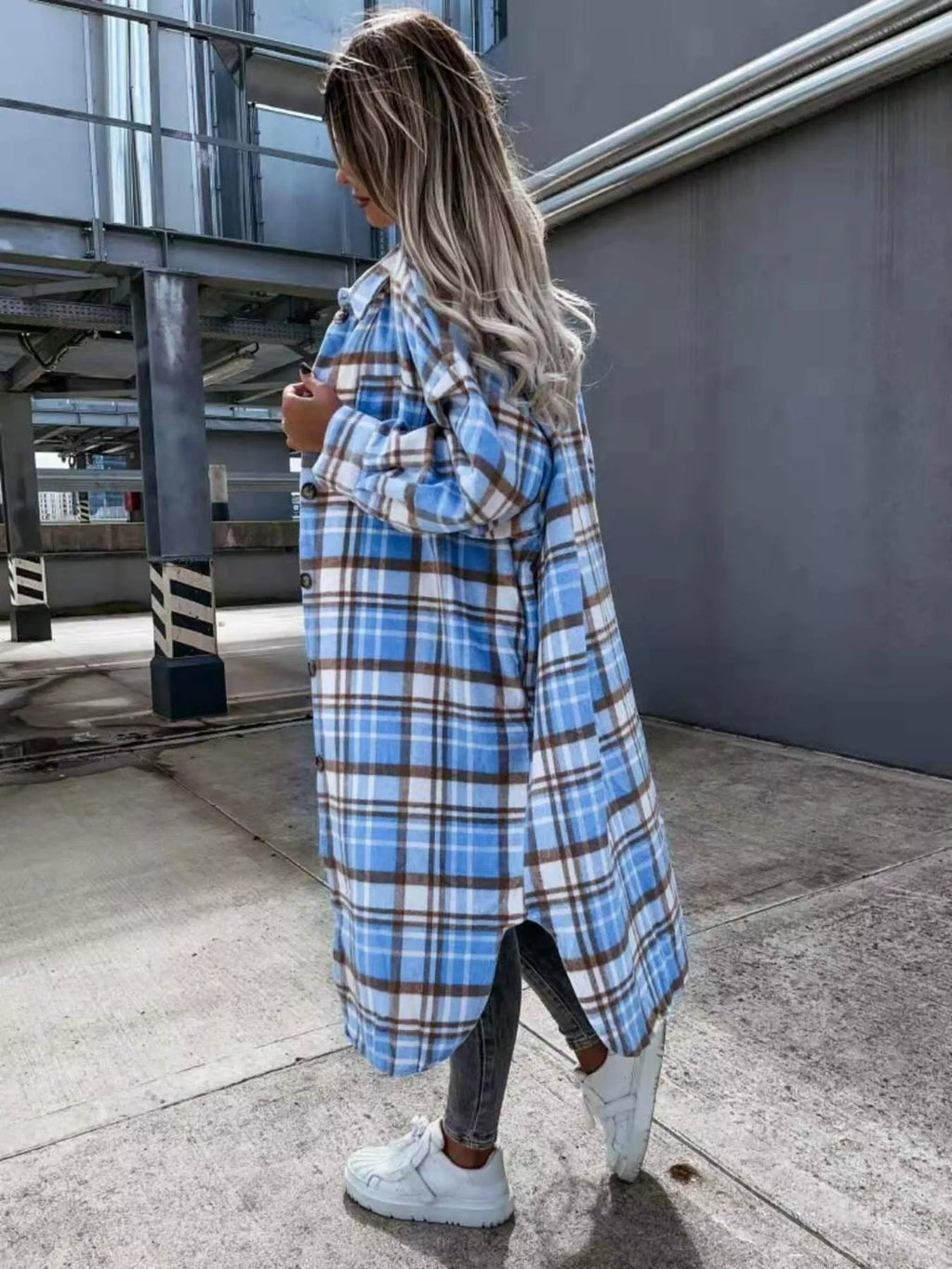 Plaid Button Up Longline Shacket