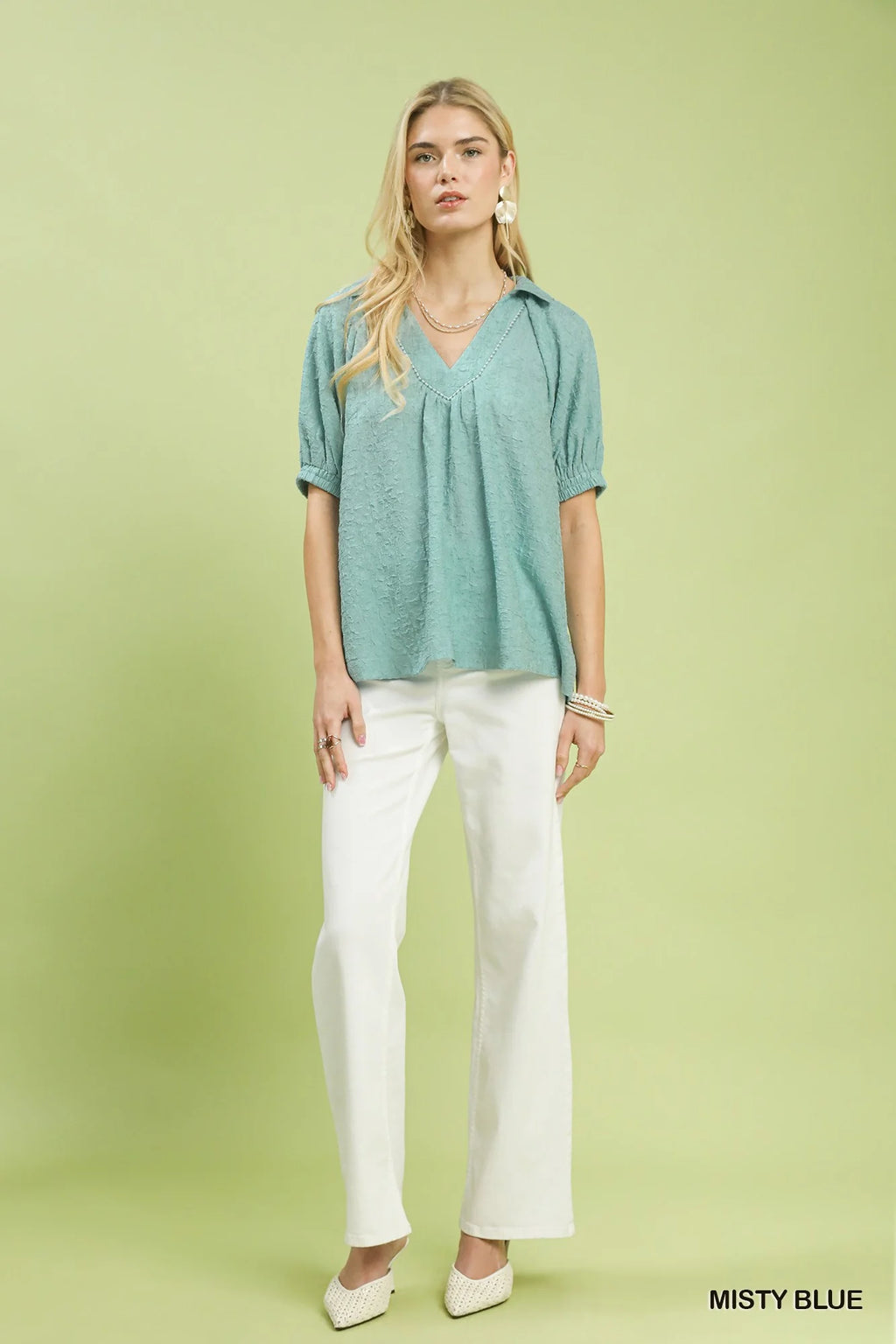 Umgee Textured Trim Detail Short Sleeve Top