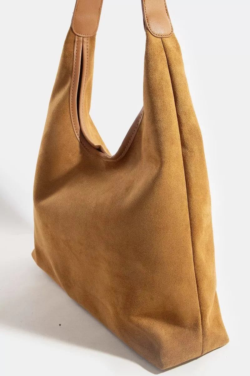 Fame Suede Faux Leather Trim Hobo Bag