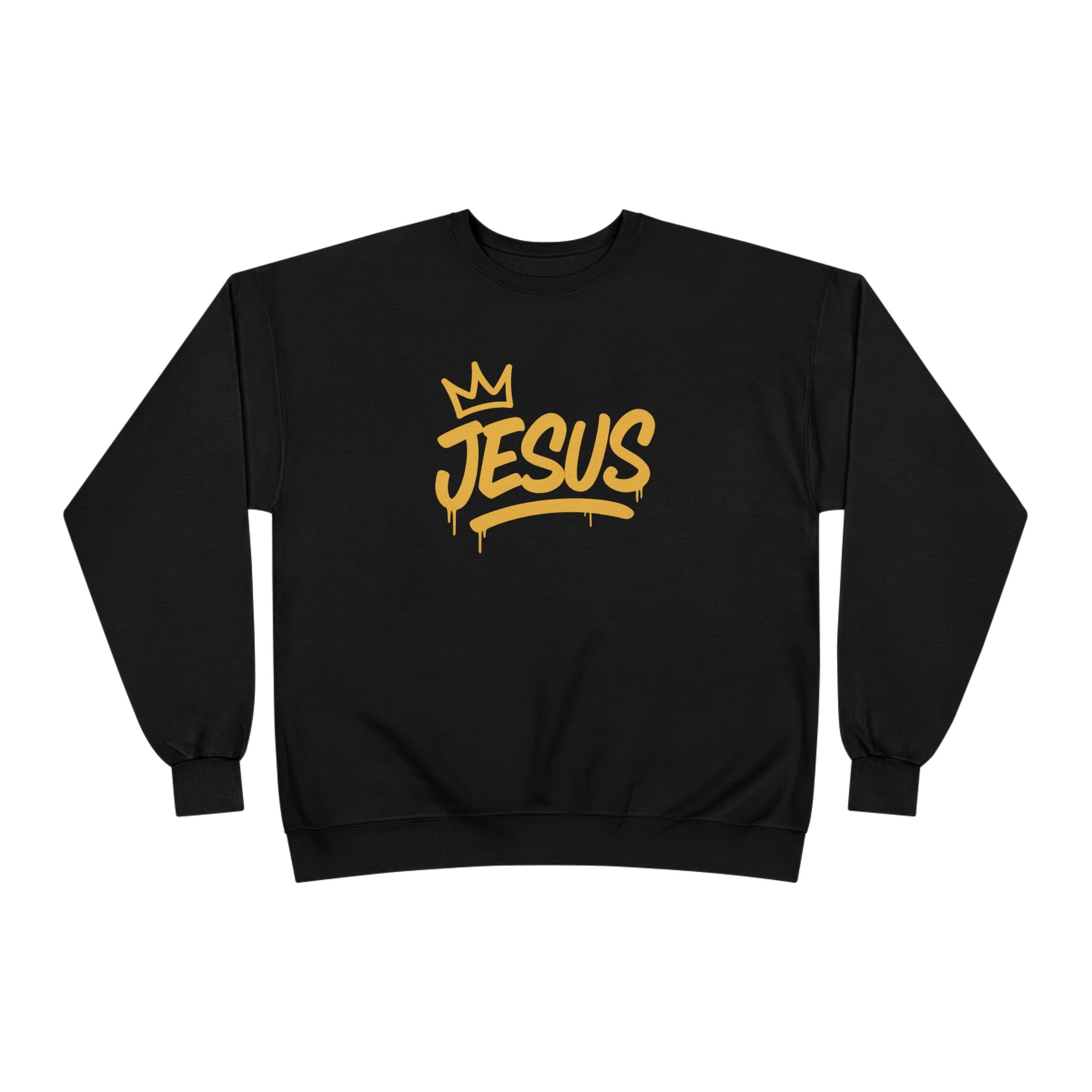 Jesus Crown Crewneck Sweatshirt — Gold Script Inspirational Pullover
