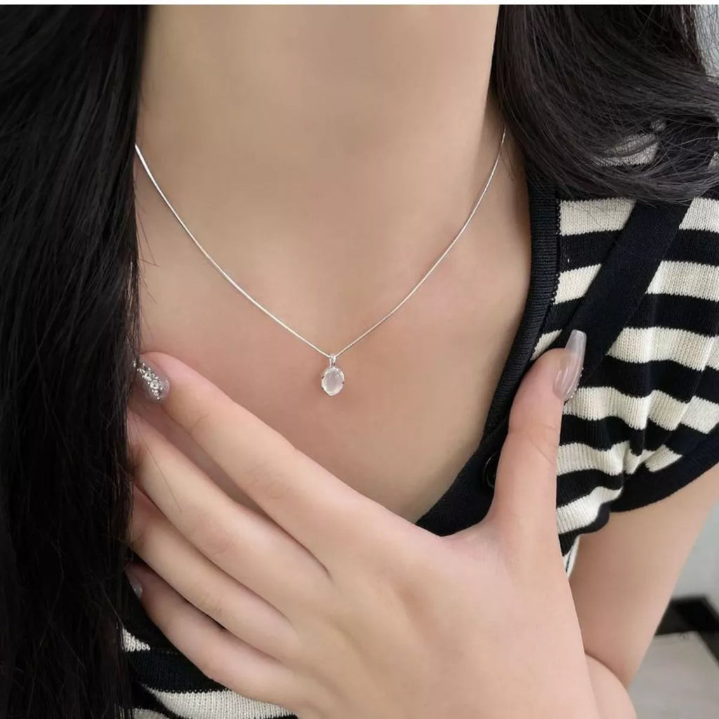 925 Sterling Silver Agate Pendant Necklace