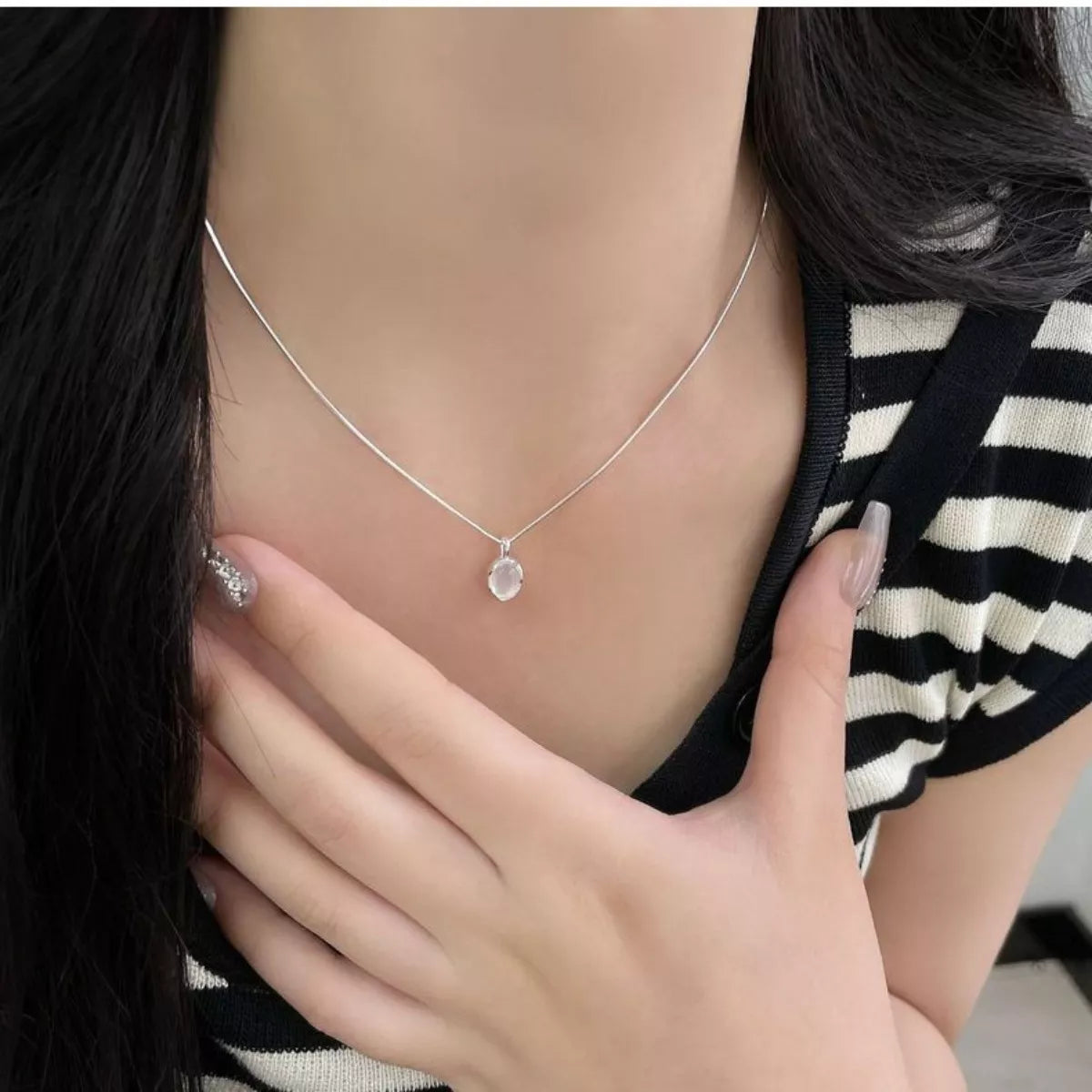 925 Sterling Silver Agate Pendant Necklace