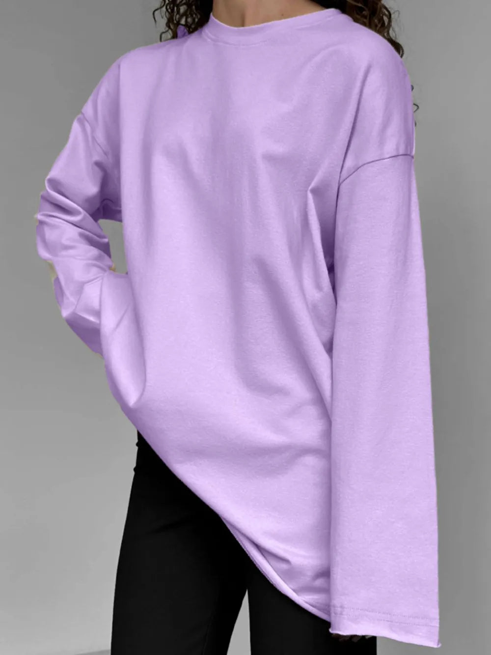 Round Neck Long Sleeve Oversized T-Shirt
