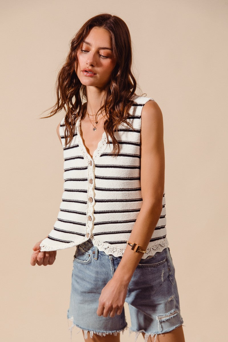 SO ME Buttoned Front Stripe Texture Knitted Sweater Vest