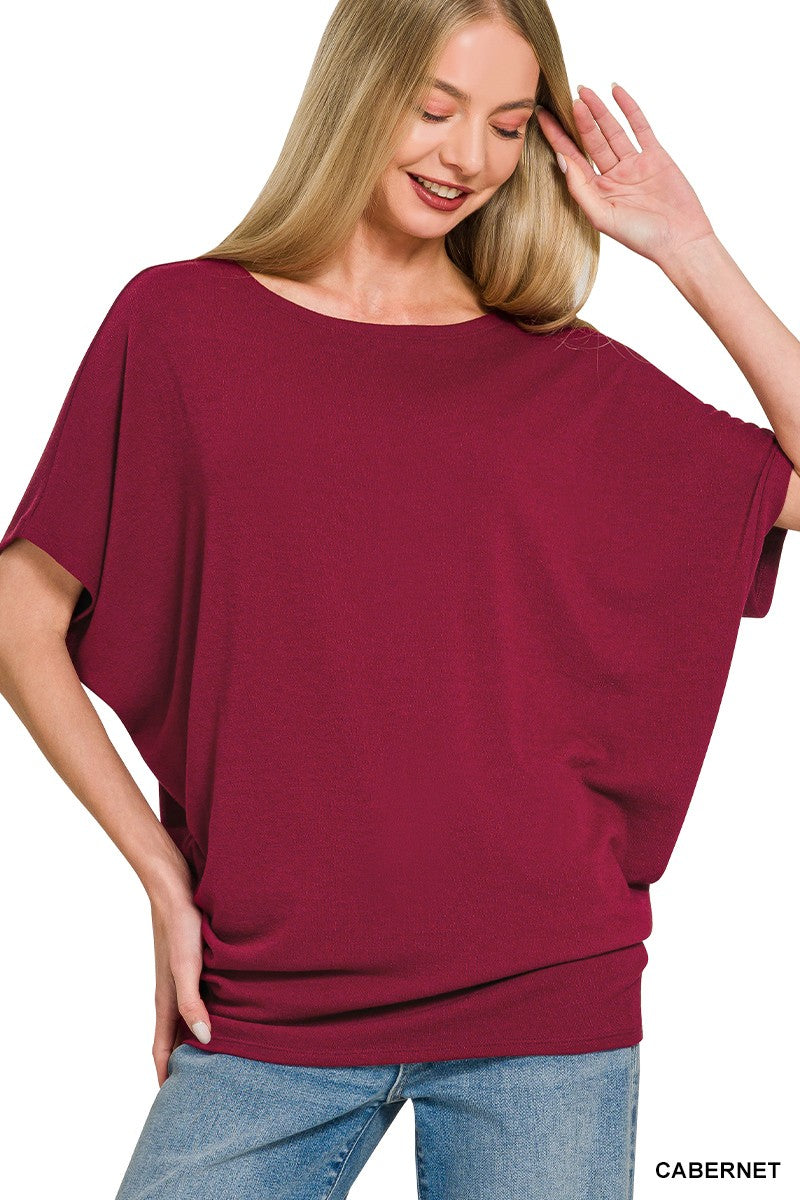 Zenana Hacci Dolman Sleeve Boat Neck Top