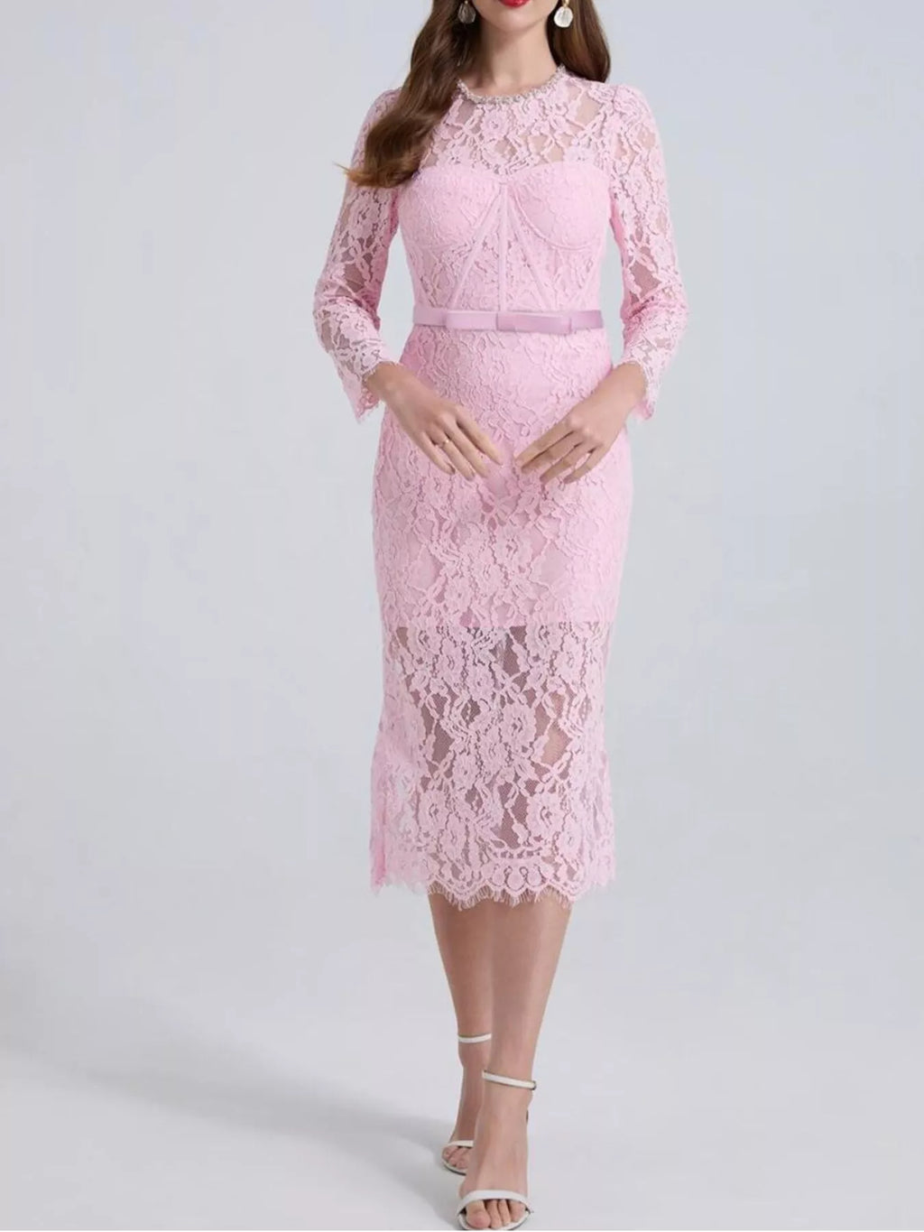 Lace Long Sleeve Midi Dress
