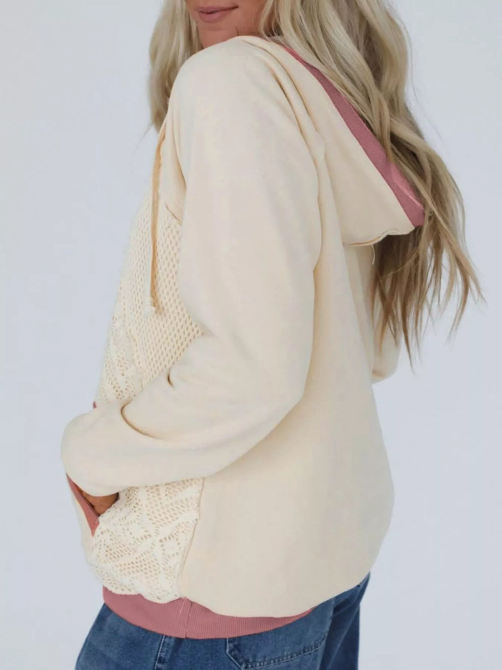 Crochet Panel Kangaroo Pocket Hoodie