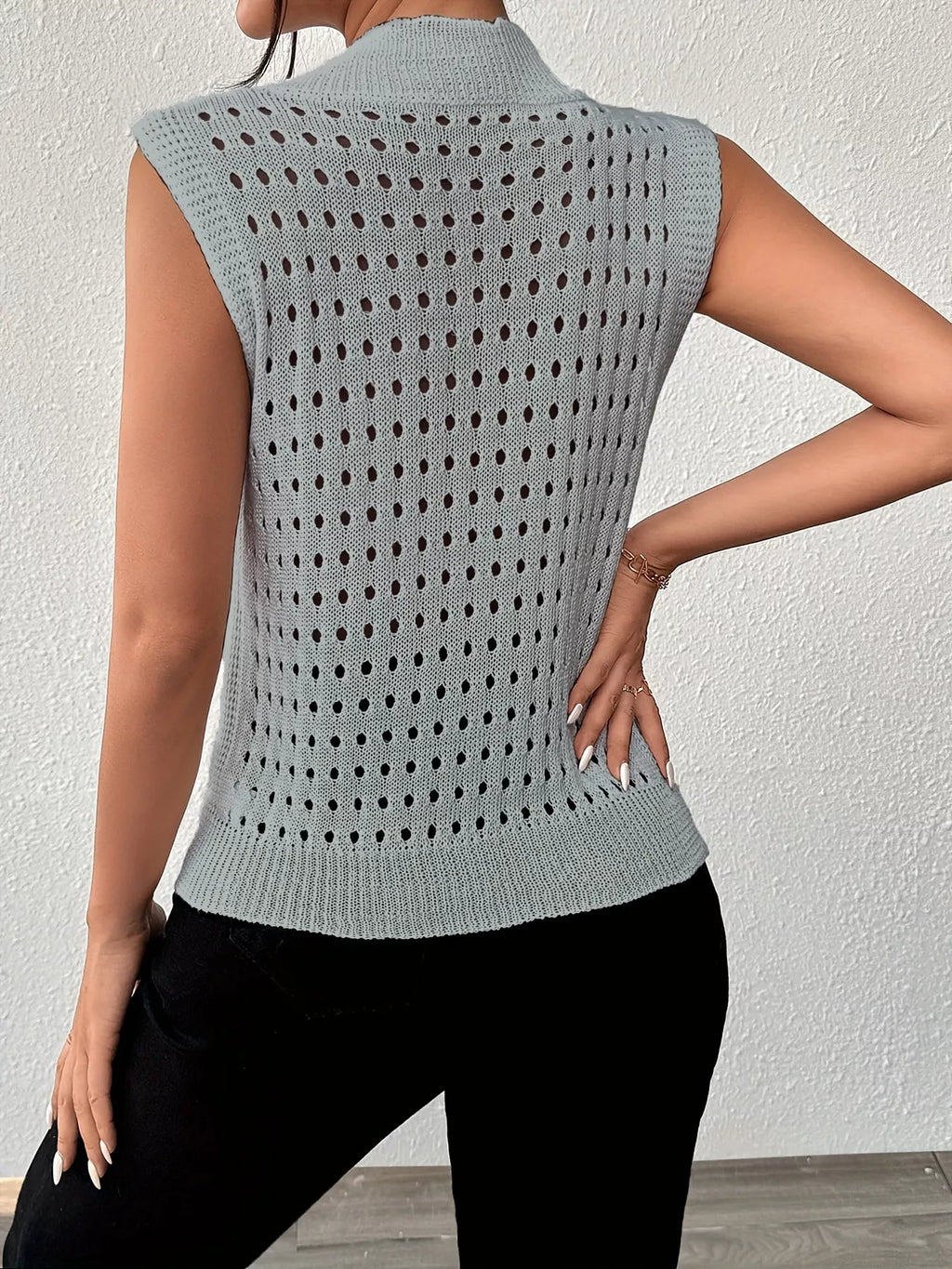 Hollow Out Round Neck Knit Tank