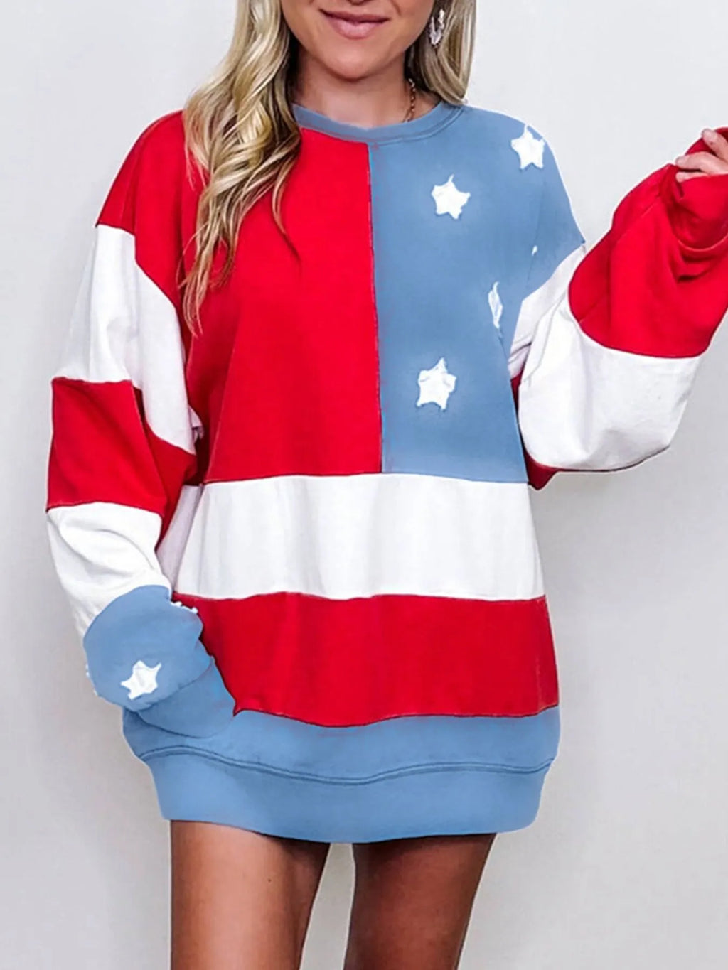 Multicolour American Flag Vintage Oversized Sweatshirt