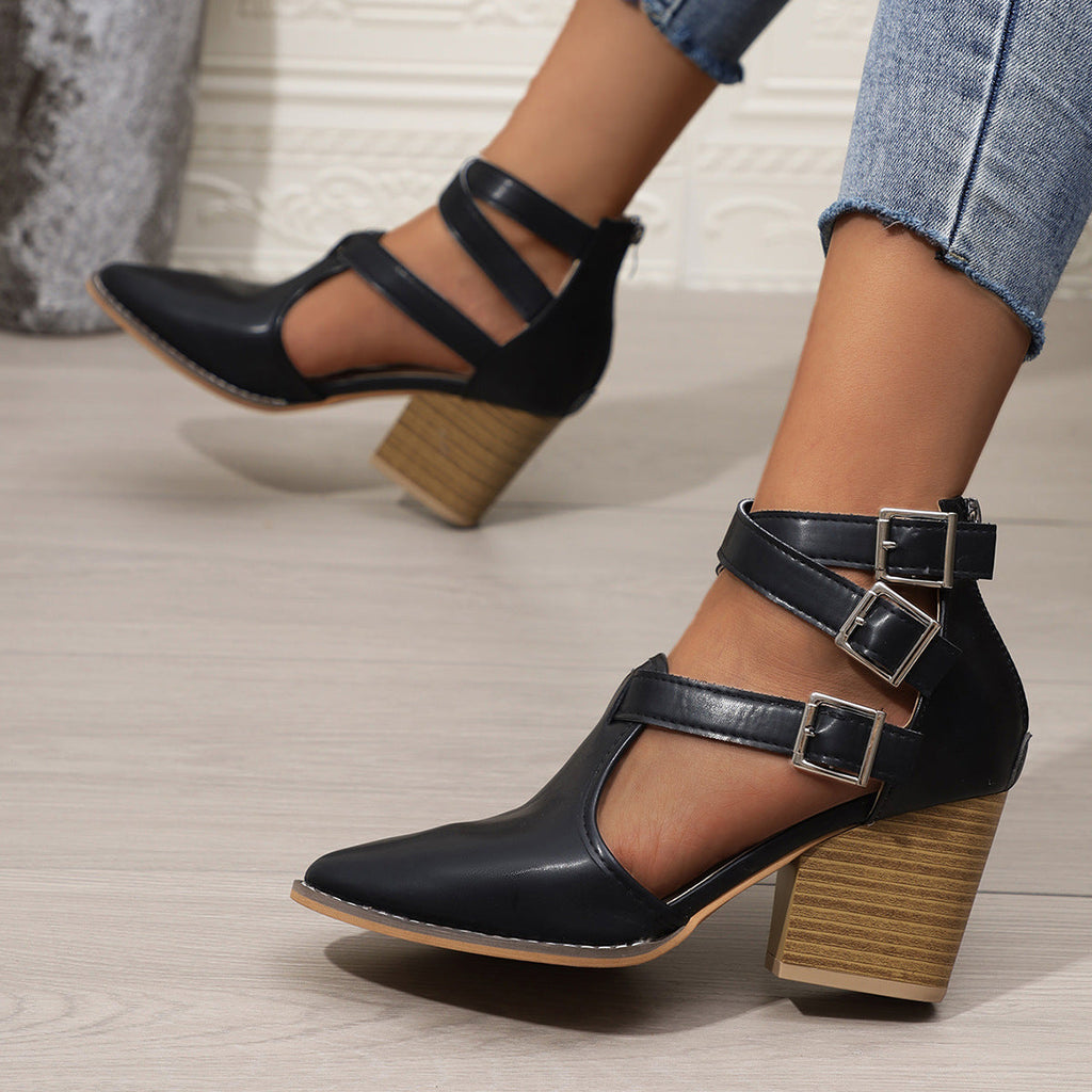 Point Toe Block Heels Pumps
