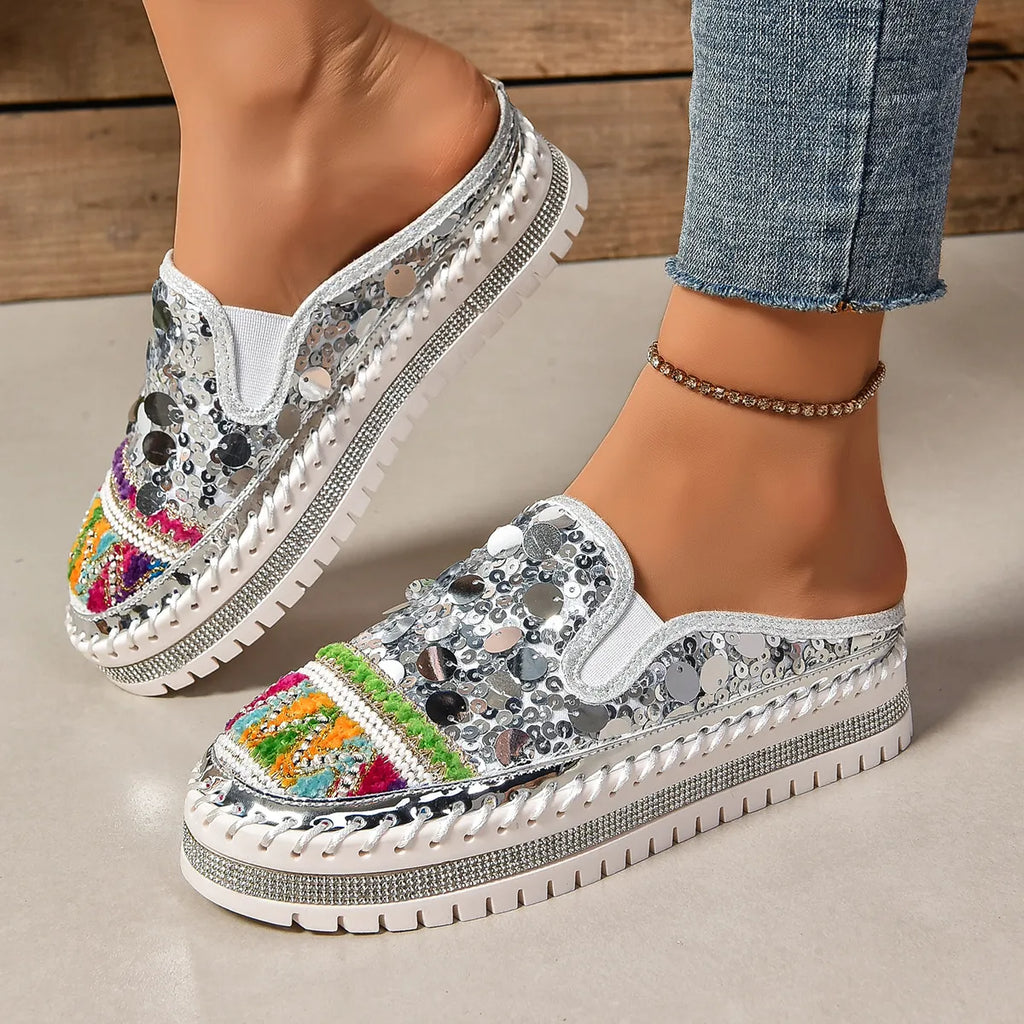 Sequin Round Toe Platform Loafers