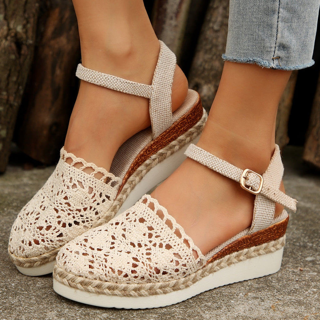 Floral Ankle Strap Espadrille Sandals