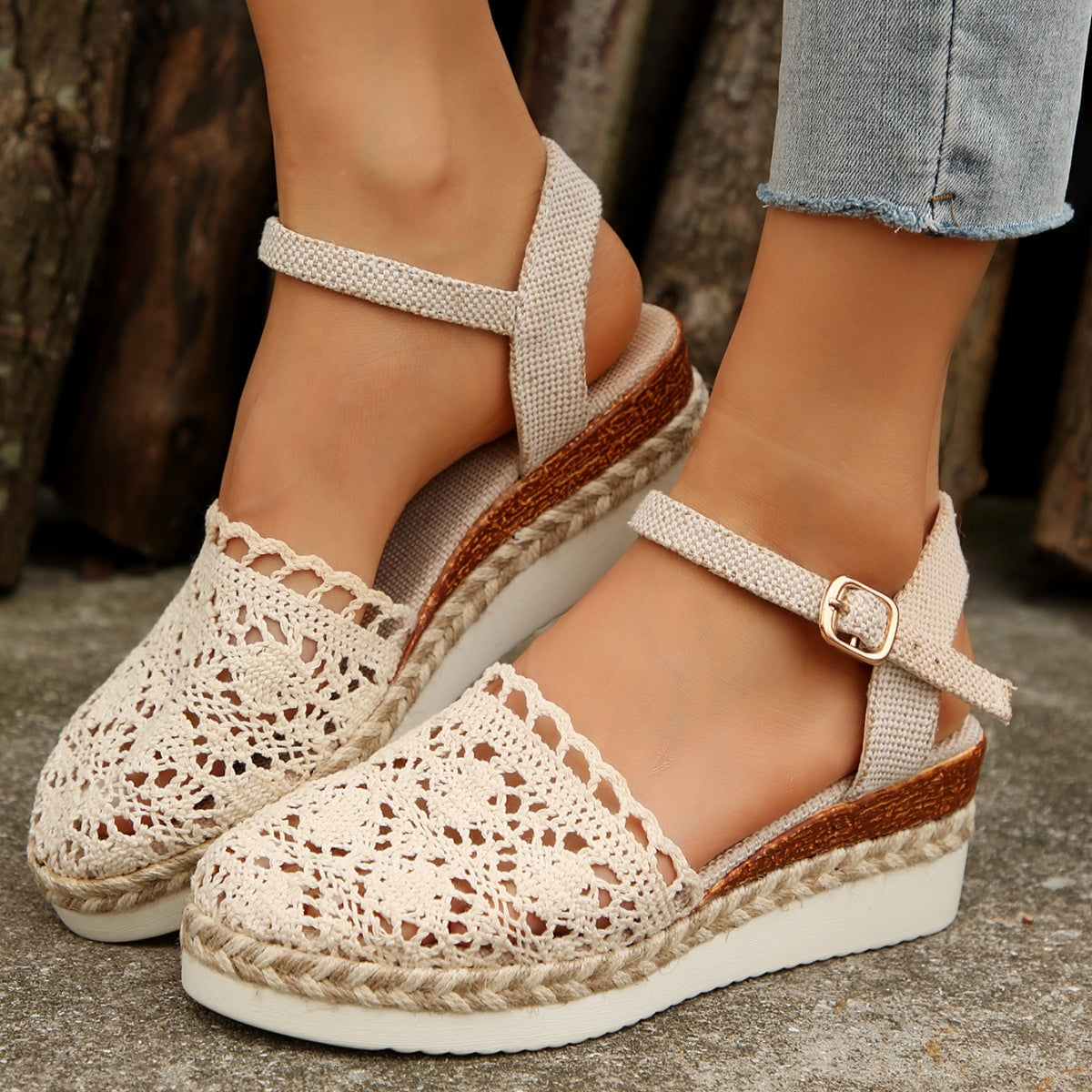 Floral Ankle Strap Espadrille Sandals