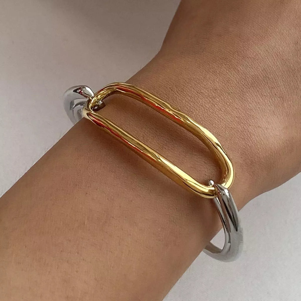 Two-Tone Geometric Link Bracelet