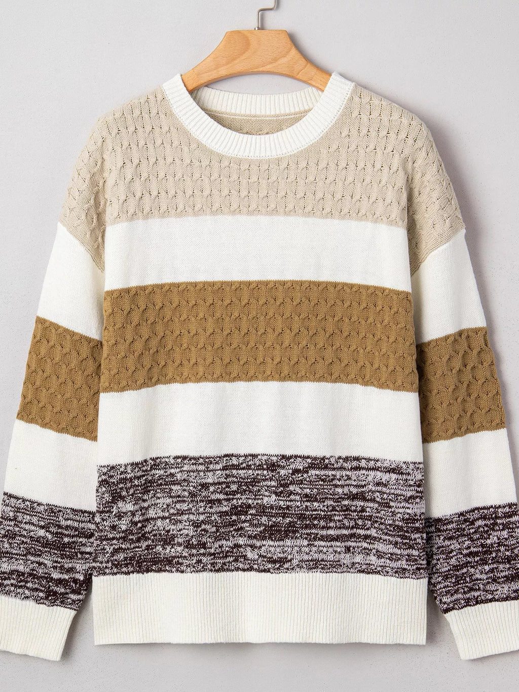 Mixed Texture Knit Striped Color Block Loose Sweater