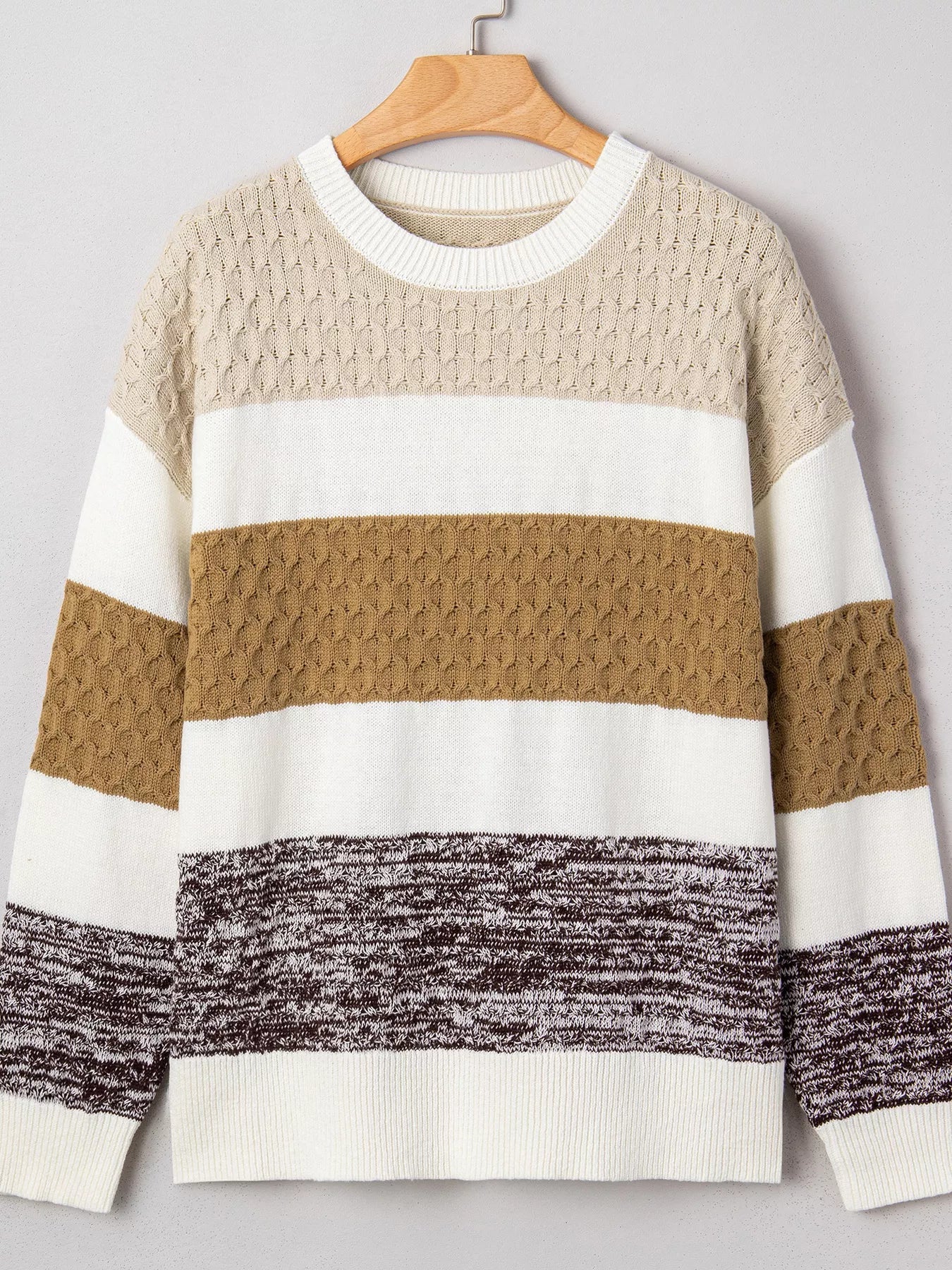 Mixed Texture Knit Striped Color Block Loose Sweater