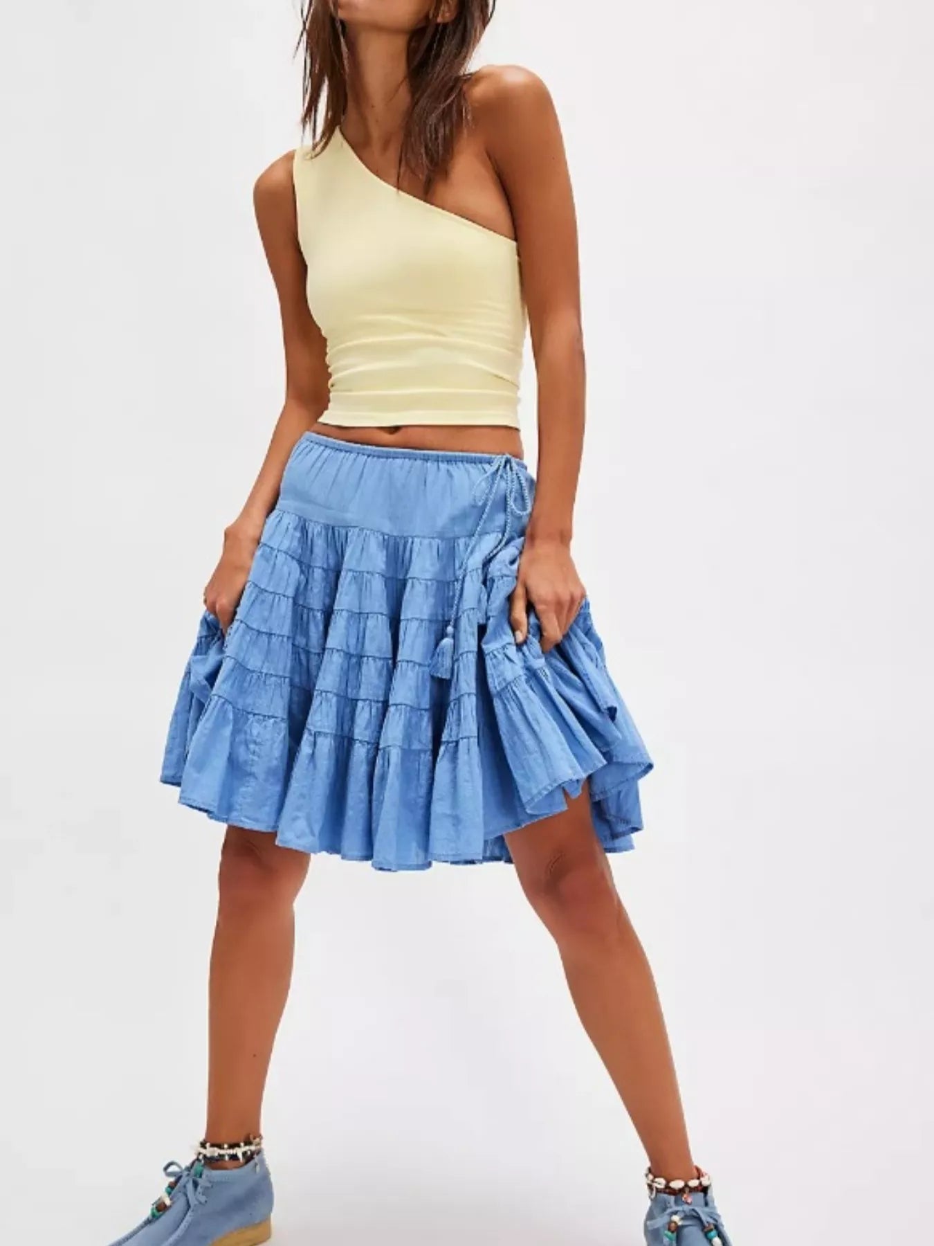 Tiered Drawstring Mini Skirt
