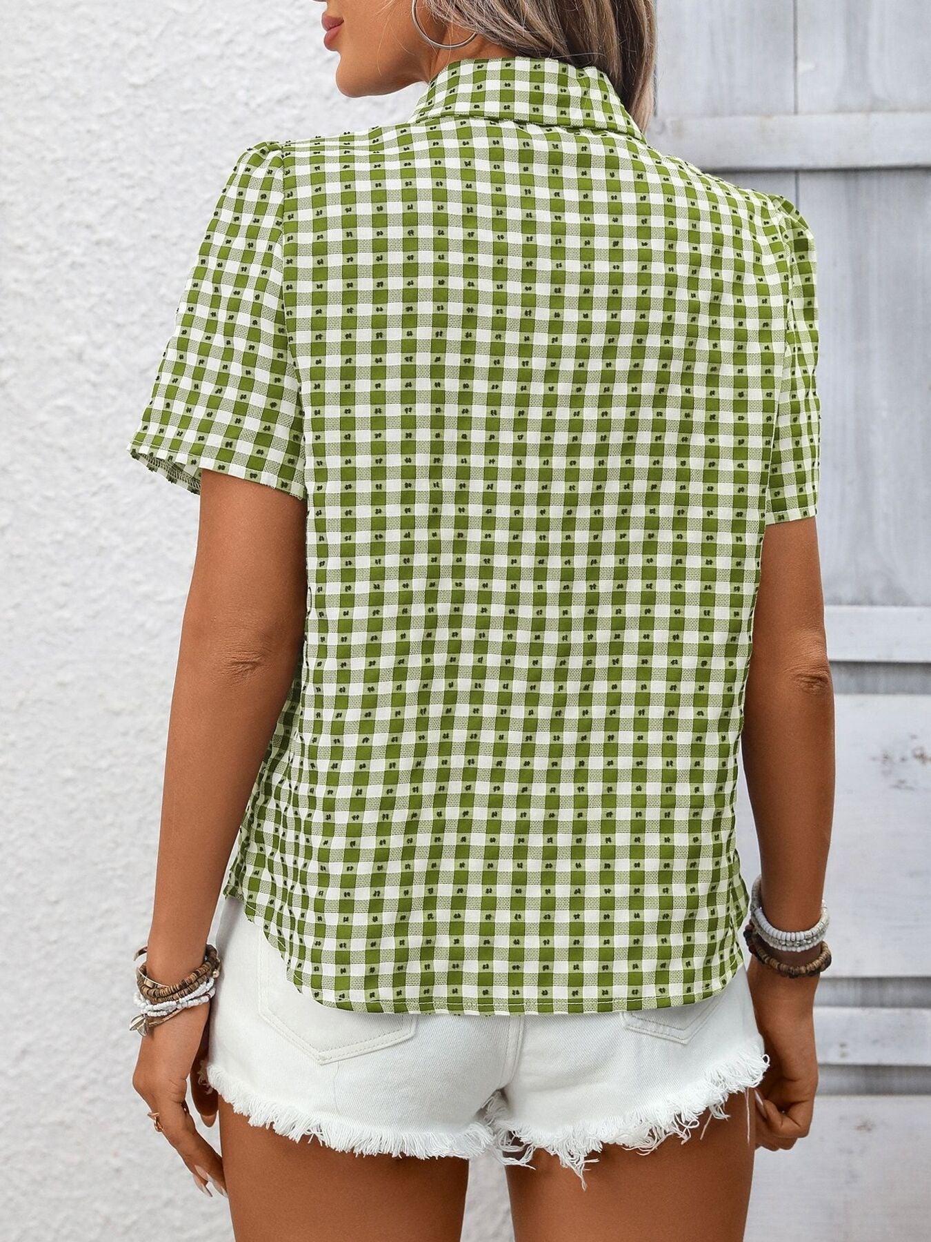 Plaid Button-Up Short Sleeve Shirt