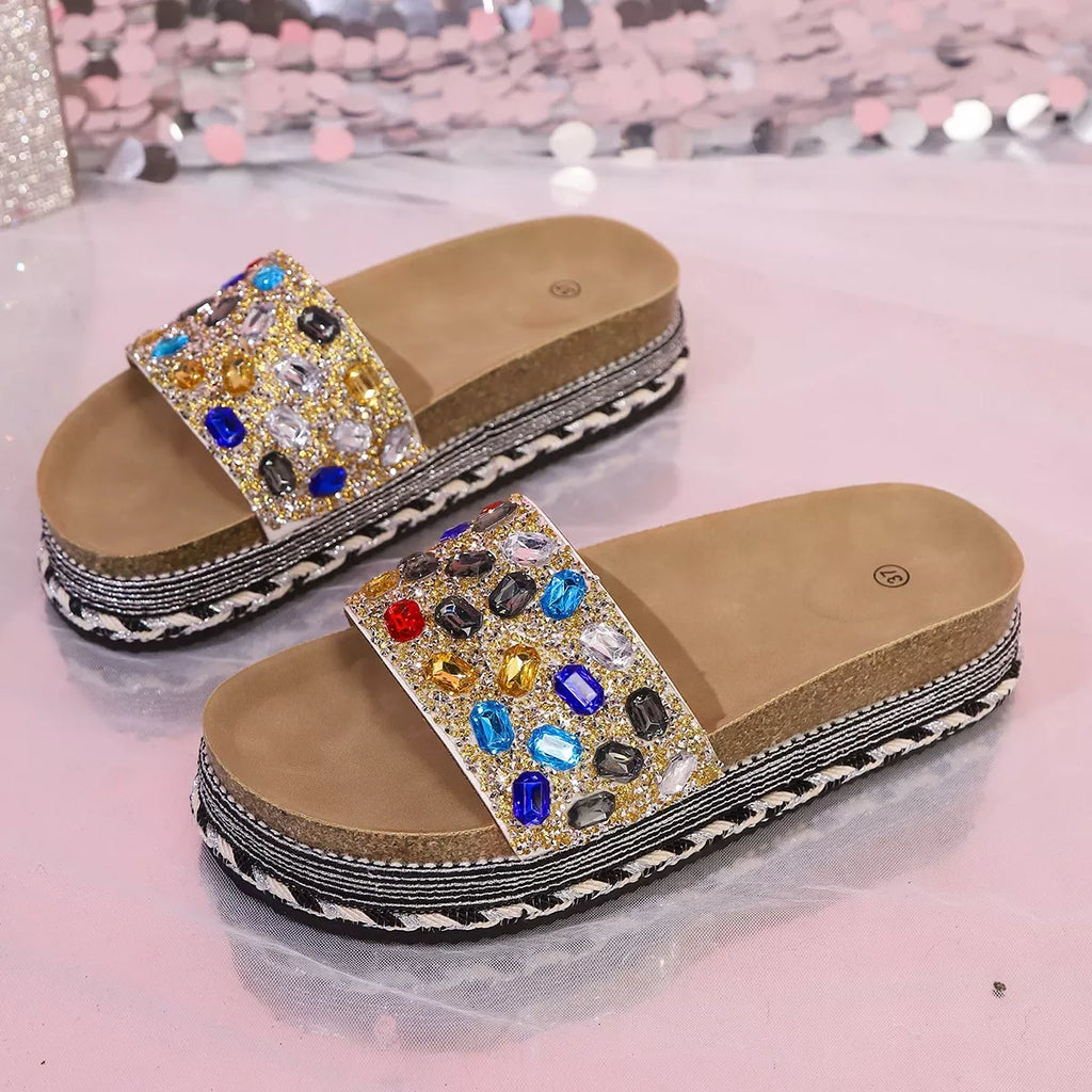 Rhinestone Open Toe Platform Sandals